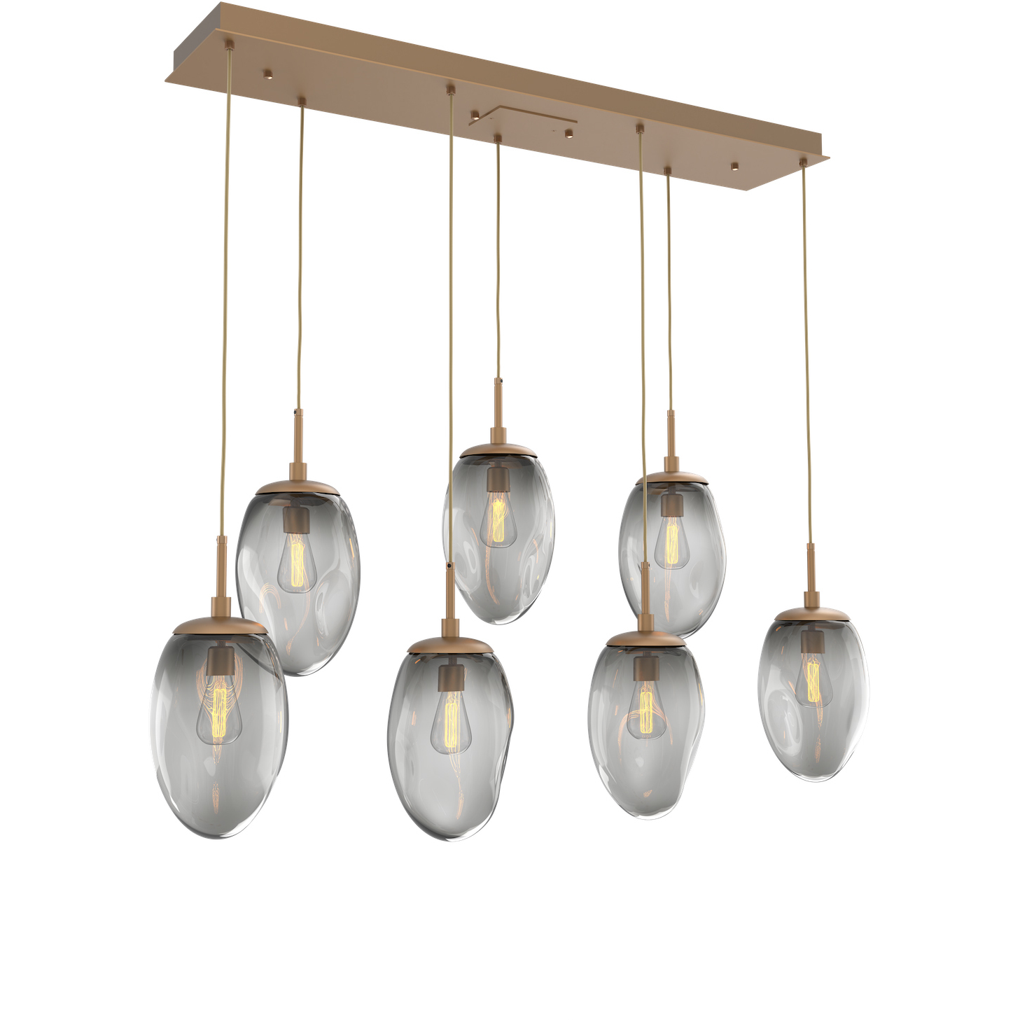 Meteo Incandescent 7 Light Novel Brass Linear Pendant Ceiling Light in Smoke, Multi-Pendant