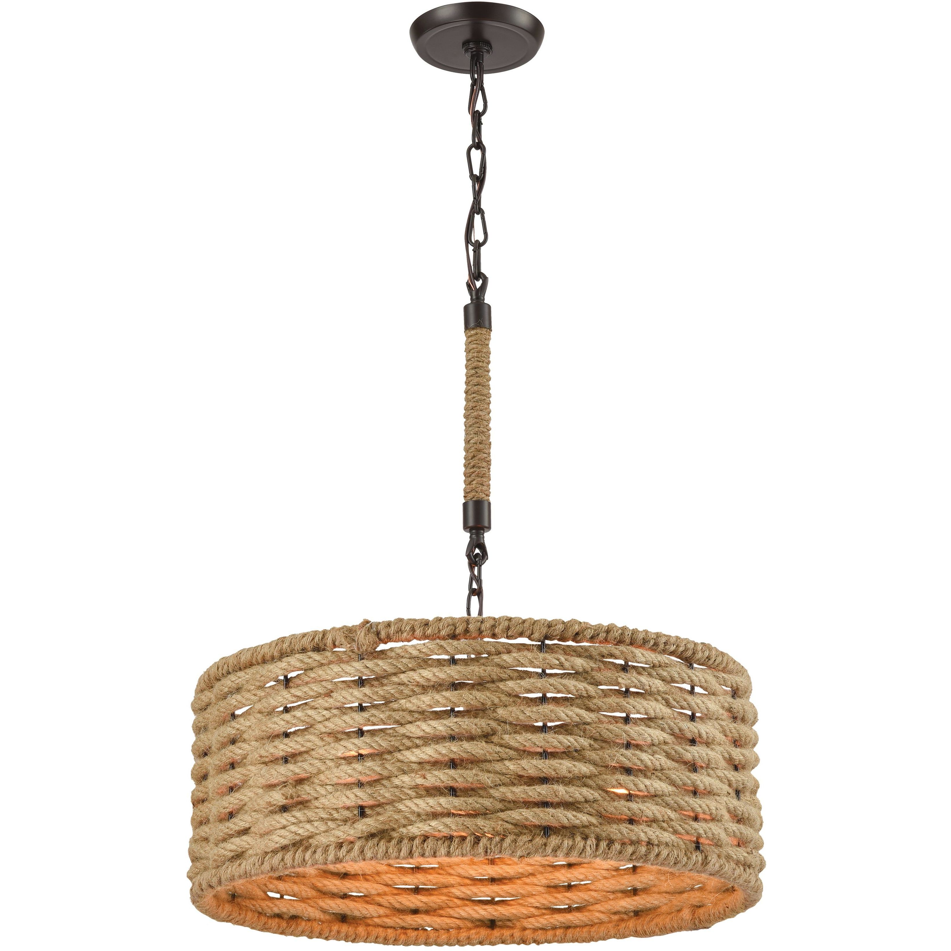 Weaverton 3 Light 19 inch Natural with Oil Rubbed Bronze Chandelier Ceiling Light