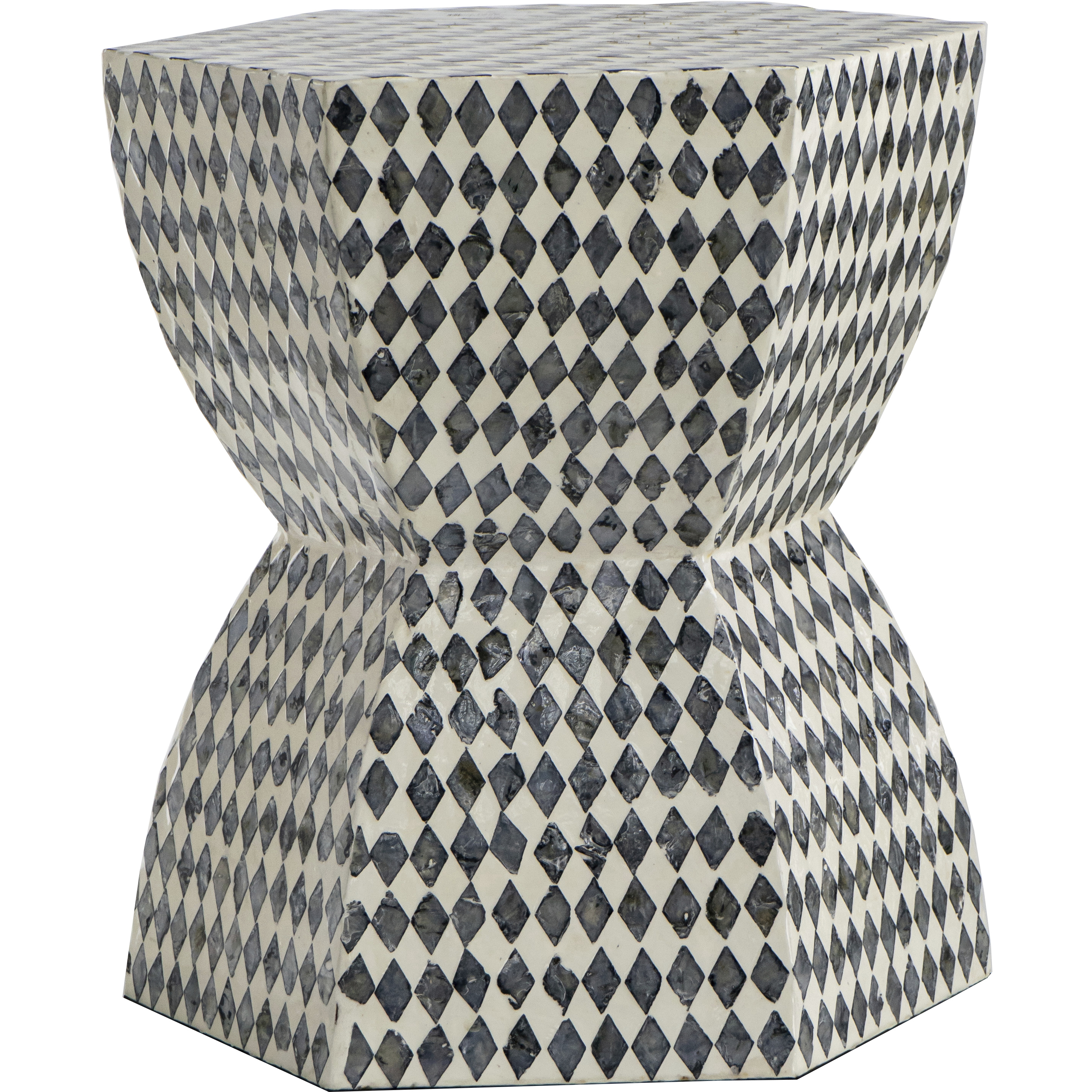 Hexagon 16.5 inch Black and White Stool, Hexagon Tapered