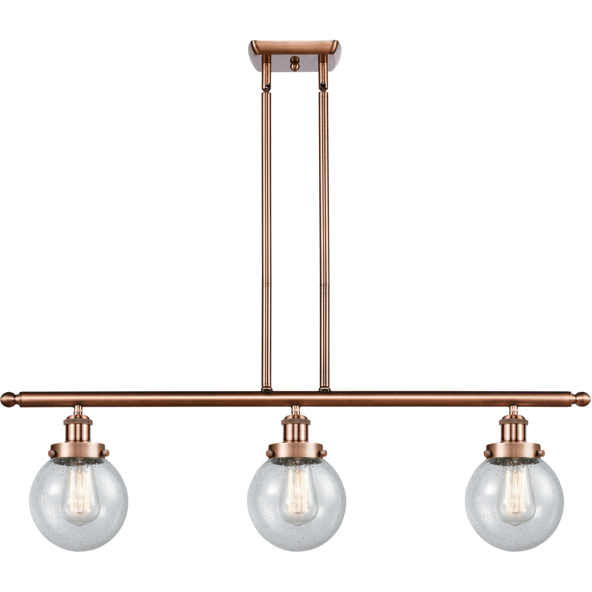 Ballston Beacon 3 Light 36 inch Antique Copper Island Light Ceiling Light in Seedy Glass