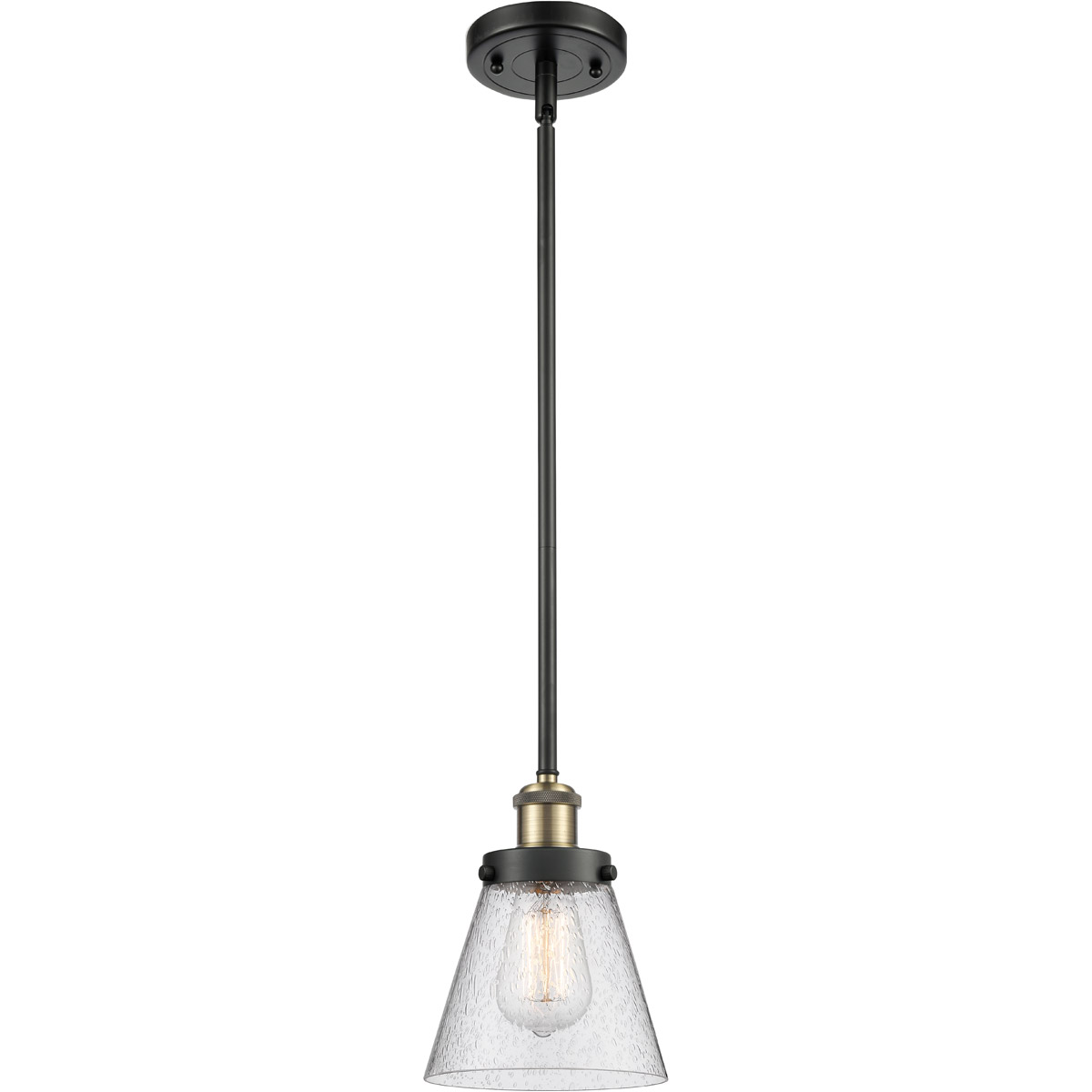 Ballston Small Cone 1 Light 6 inch Black Antique Brass Pendant Ceiling Light in Seedy Glass