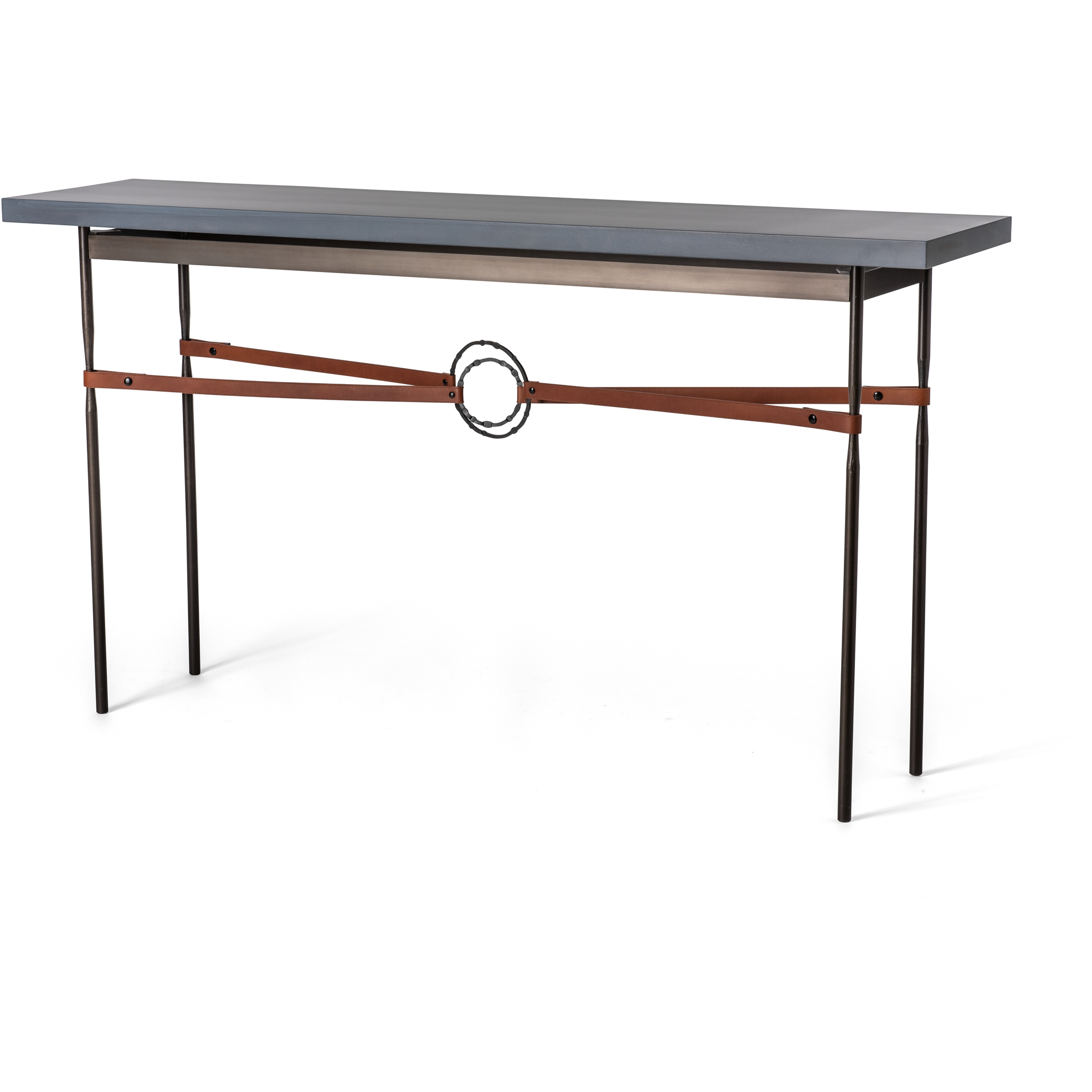 Equus 60 X 14 inch Dark Smoke Console Table in Chestnut Leather with Maple Grey, Grey Maple