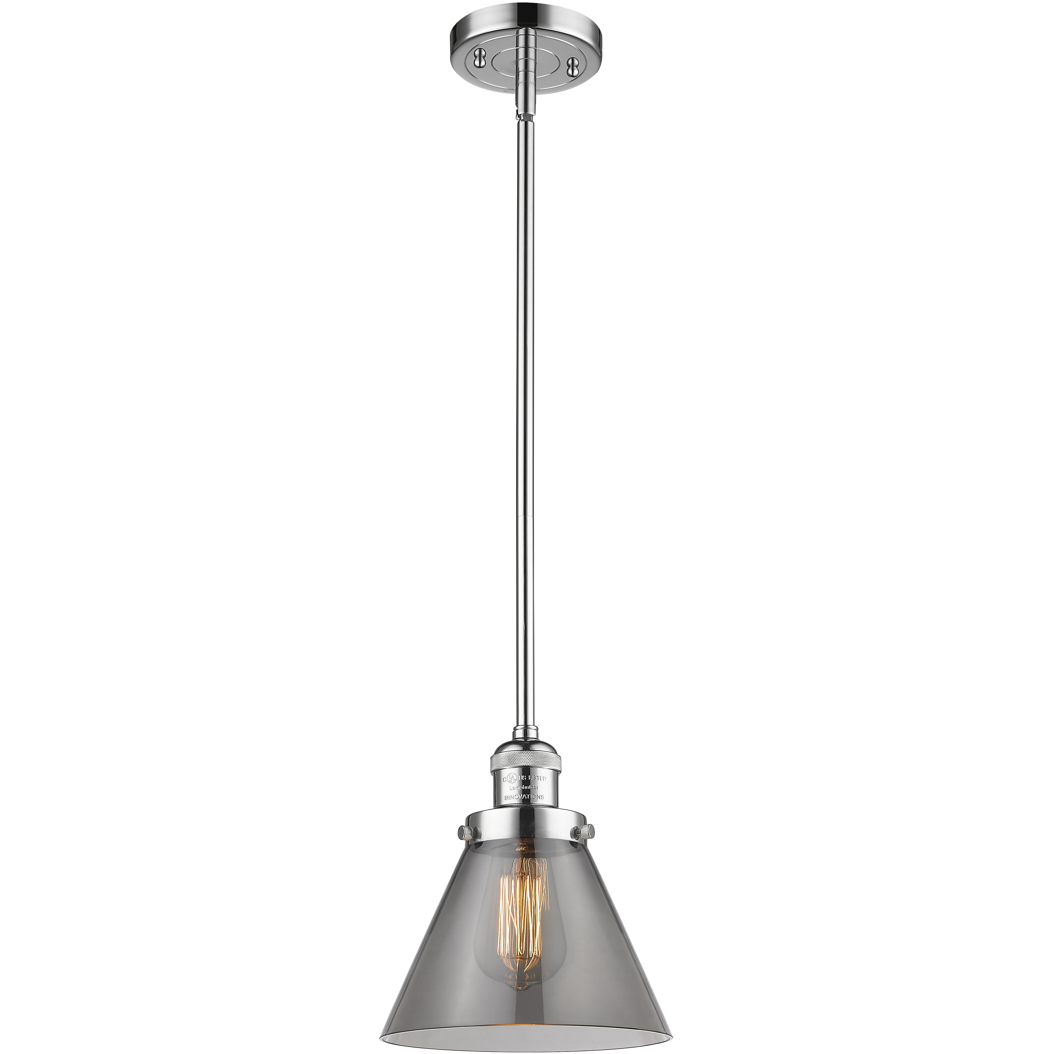 Franklin Restoration Cone 1 Light 8 inch Polished Chrome Mini Pendant Ceiling Light in Bulb Not Included, Light Smoke Glass, Franklin Restoration