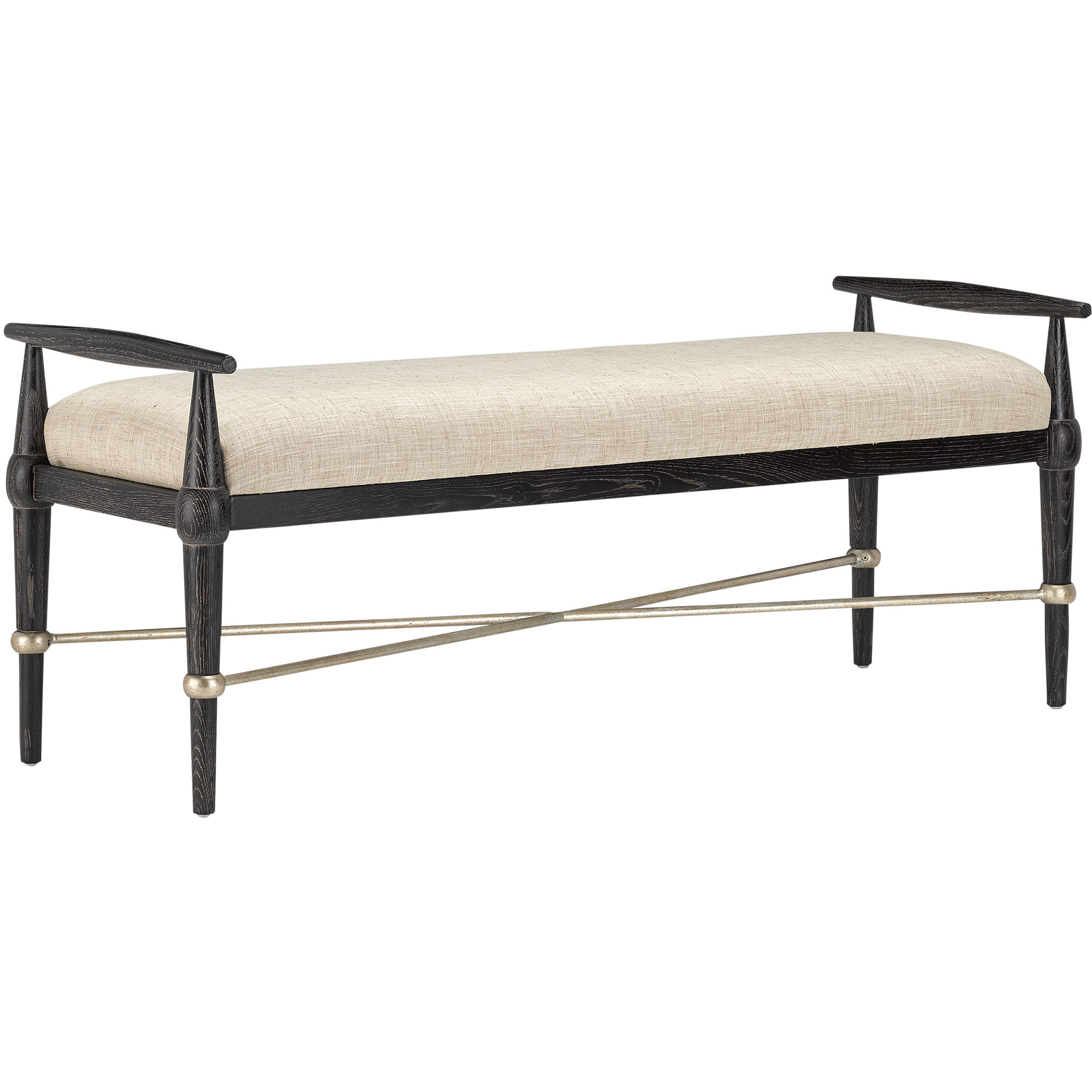Perrin Ebonized Wood and Silver Granello and Finn Natural Bench