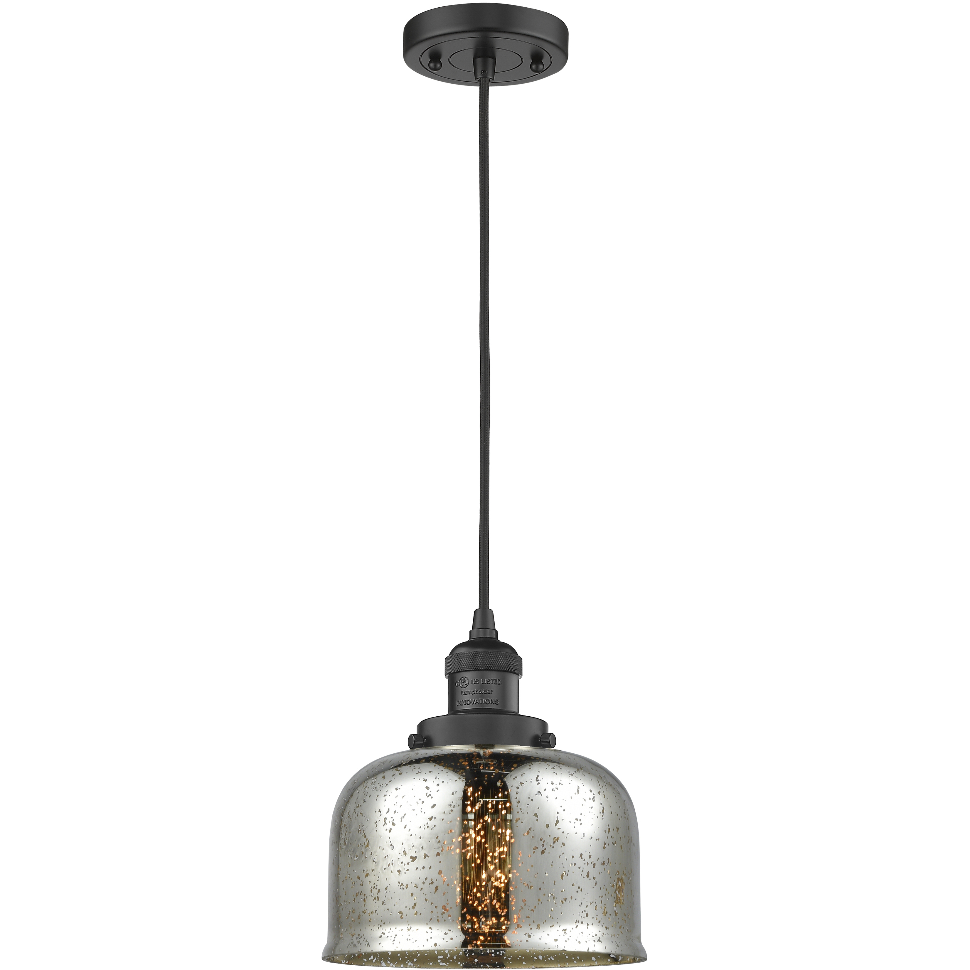 Franklin Restoration Bell LED 8 inch Matte Black Mini Pendant Ceiling Light in Silver Plated Mercury, Franklin Restoration