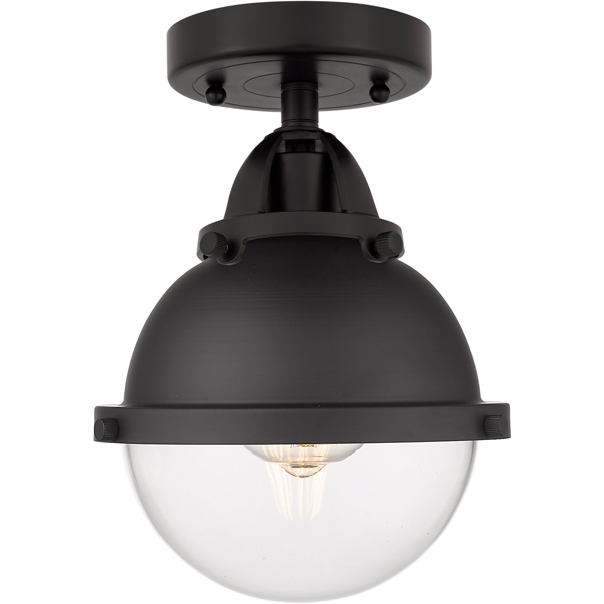 Nouveau 2 Hampden LED 7.25 inch Matte Black Semi-Flush Mount Ceiling Light in Clear Glass
