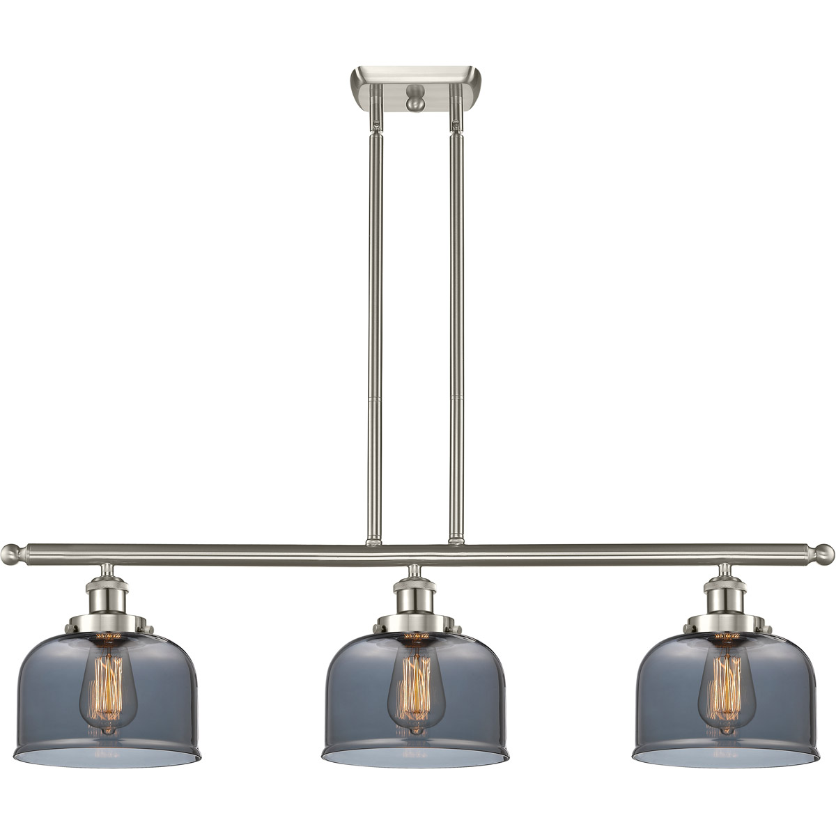 Ballston Large Bell 3 Light 36 inch Brushed Satin Nickel Island Light Ceiling Light in Light Smoke Glass, Ballston