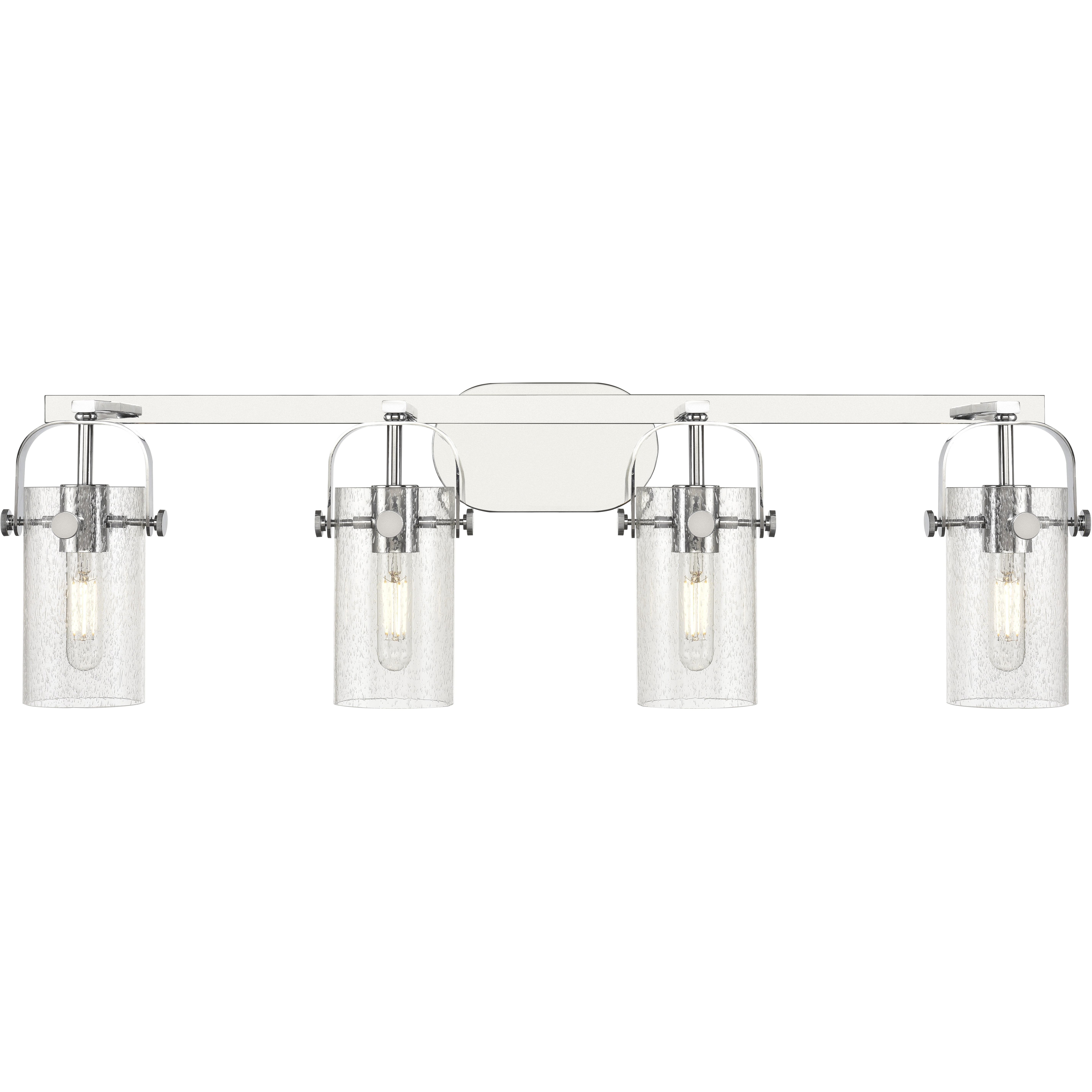 Pilaster II Cylinder 4 Light 34.88 inch Polished Chrome Bath Vanity Light Wall Light in Seedy Glass