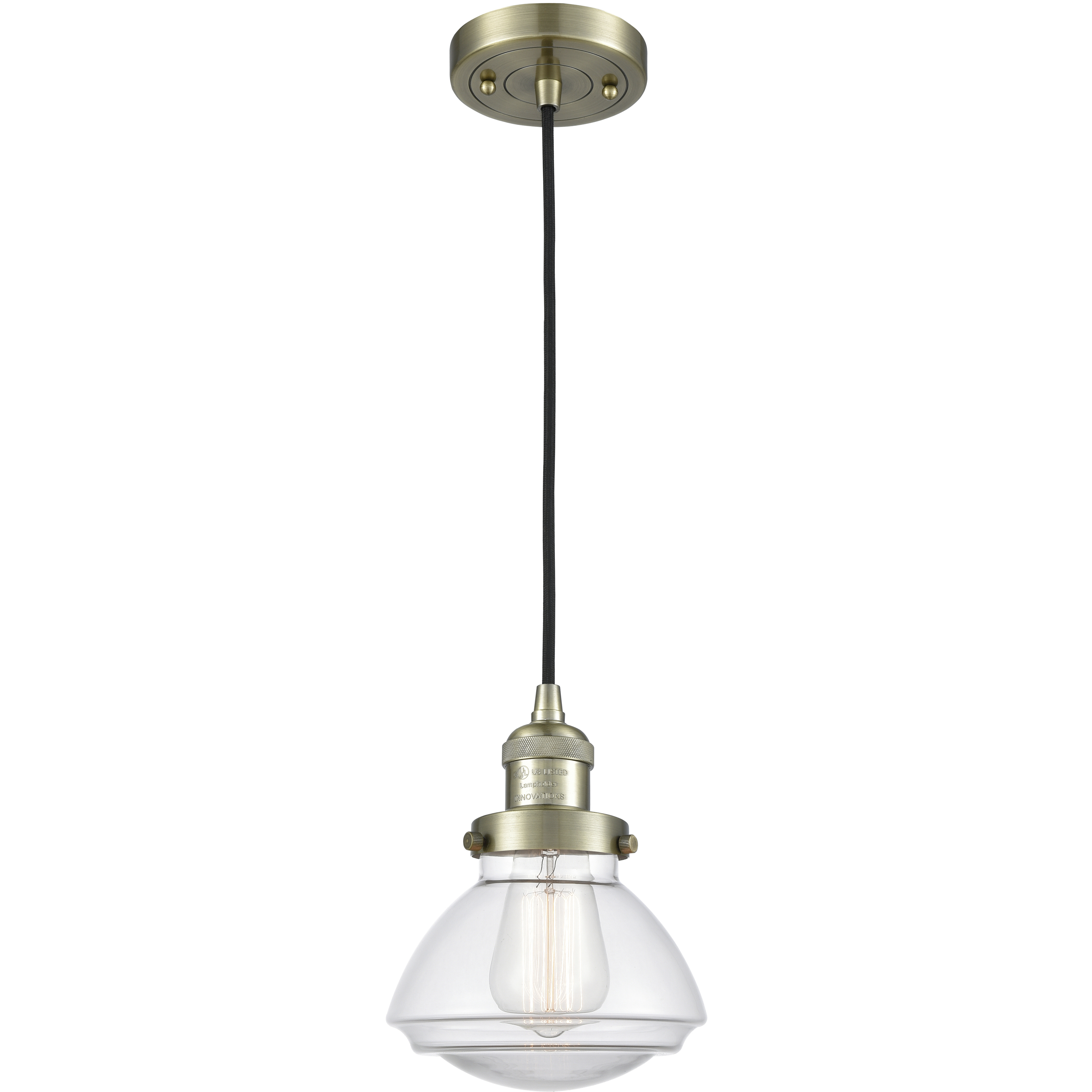 Franklin Restoration Olean LED 6.75 inch Antique Brass Mini Pendant Ceiling Light in Clear, Franklin Restoration