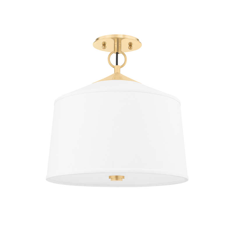 White Plains 1 Light 14 inch Aged Brass Semi Flush Ceiling Light