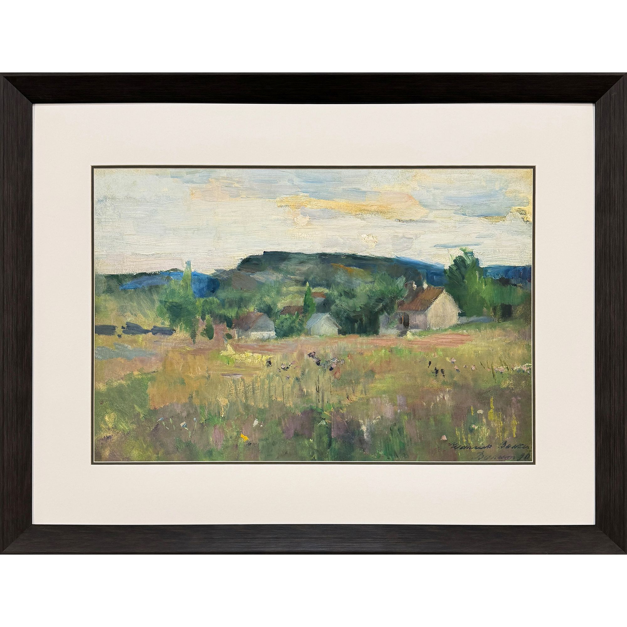 Landscape Charm Green and Blue and Brown Framed Art