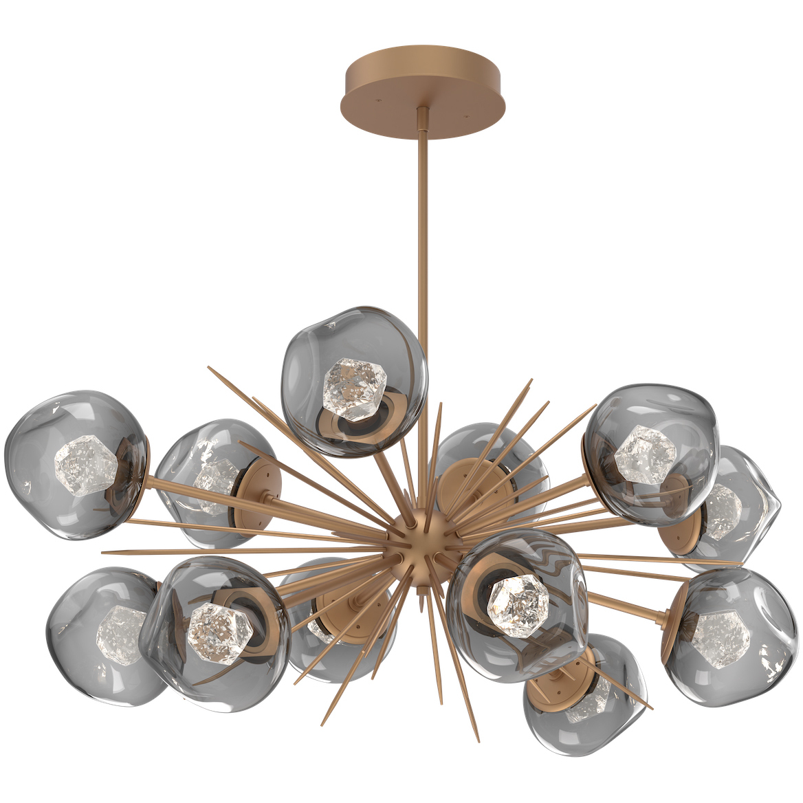 Luna LED Novel Brass Linear Pendant Ceiling Light in 2700K LED, Zircon Inner - Smoke Outer
