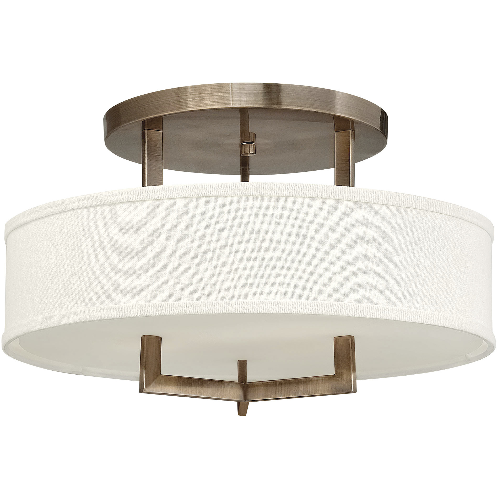 Hampton 3 Light 20 inch Brushed Bronze Indoor Semi-Flush Mount Ceiling Light in Non-LED