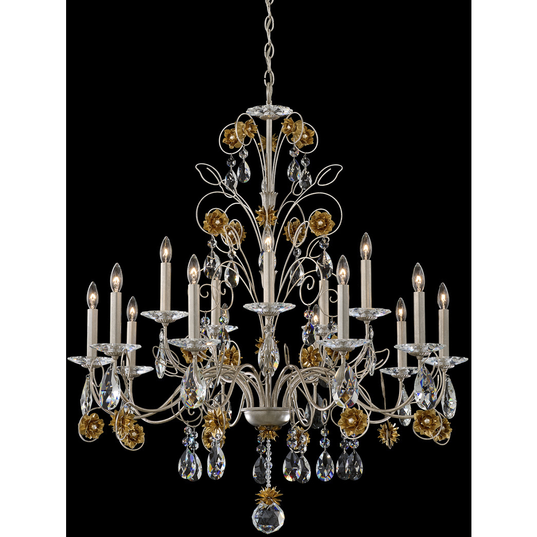 Signature Camellia 15 Light 34.5 inch Antique Silver with Heirloom Gold Chandelier Ceiling Light