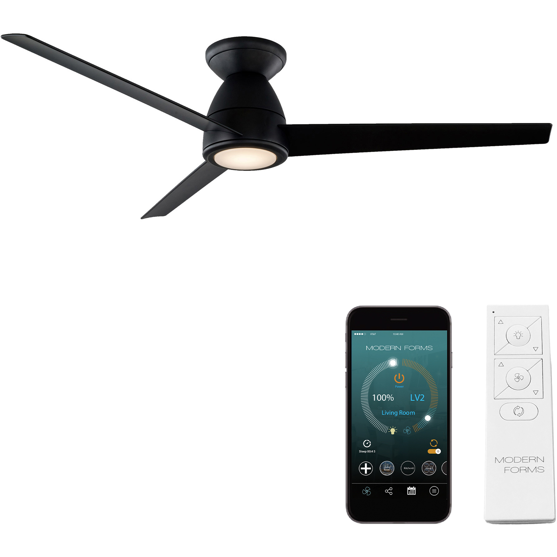 Tip Top 52 inch Matte Black Flush Mount Ceiling Fan in 3500K