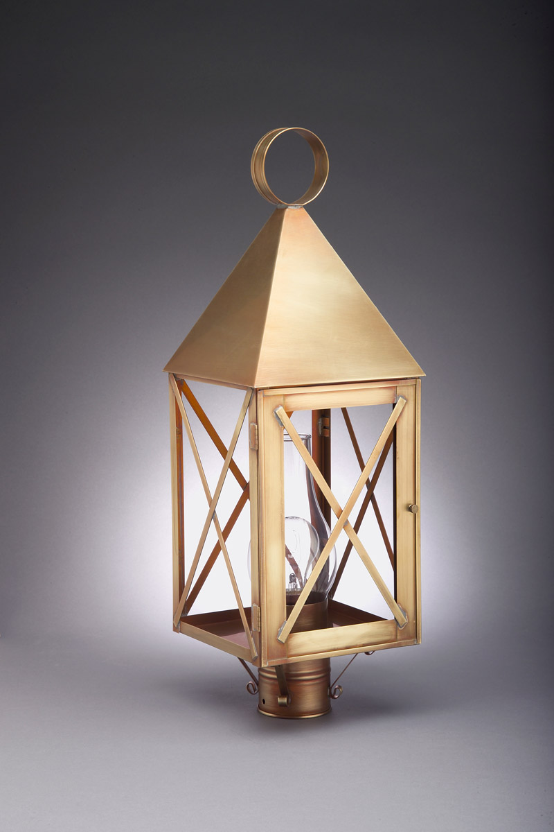York 1 Light 25 inch Dark Antique Brass Post Lamp in Clear Glass, One 75W Medium with Chimney