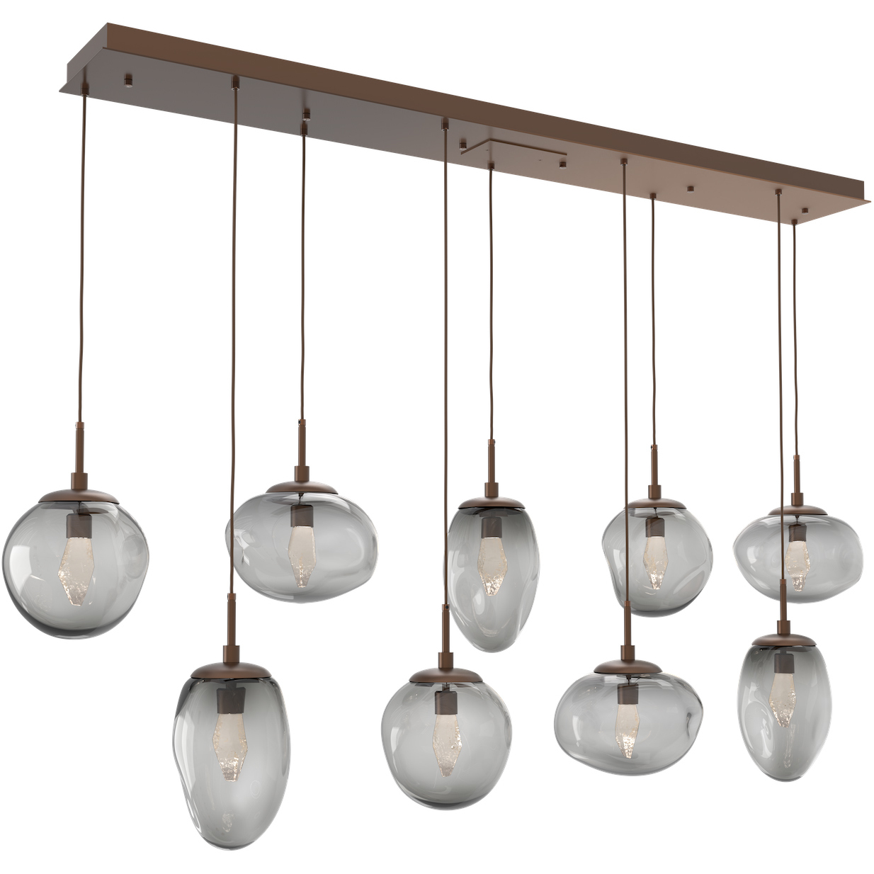 Cosmos LED LED Burnished Bronze Linear Pendant Ceiling Light in 2700K LED, Geo Inner - Smoke Outer, Multi-Pendant