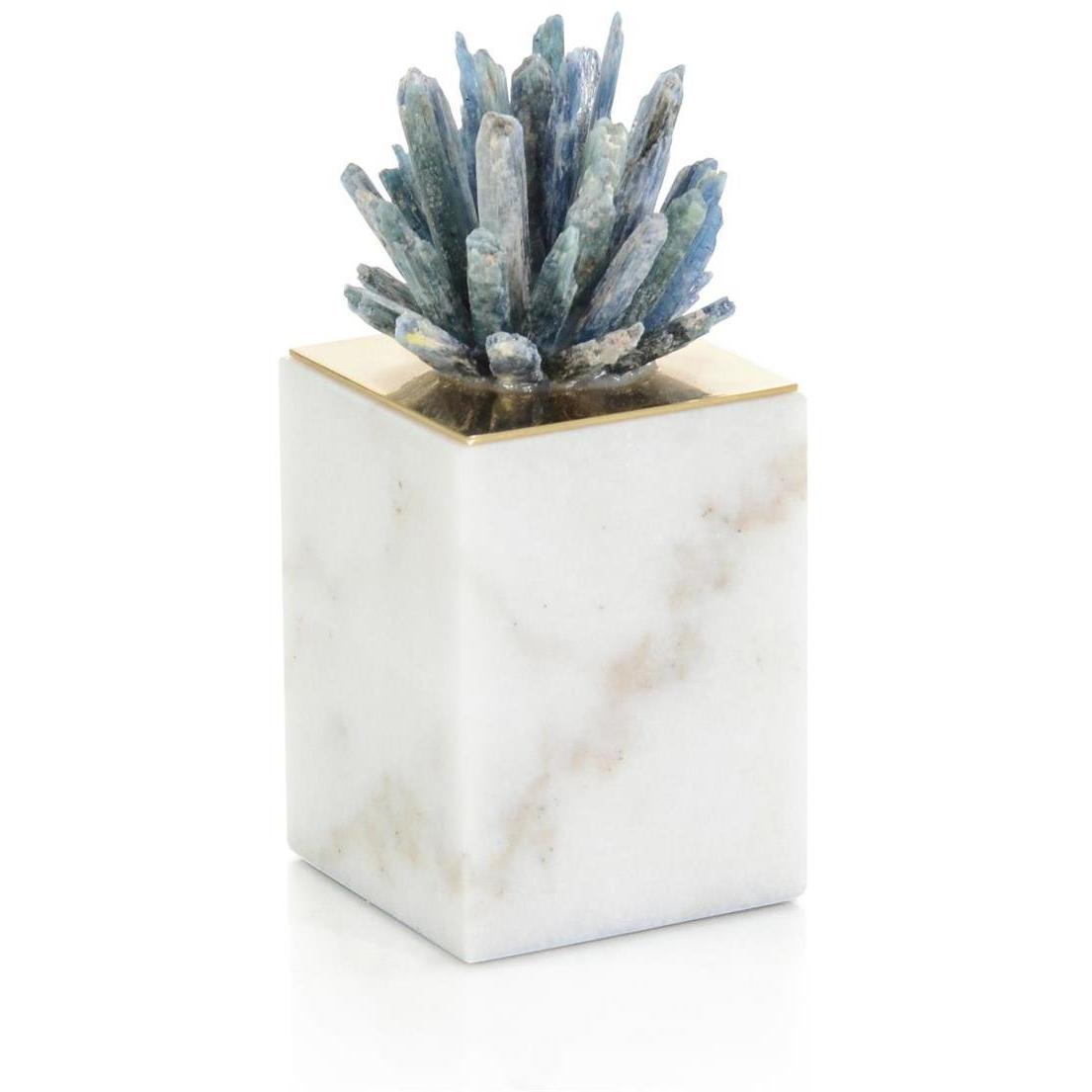 Cyanite Starburst on Marble I 8 X 3.5 inch Sculpture