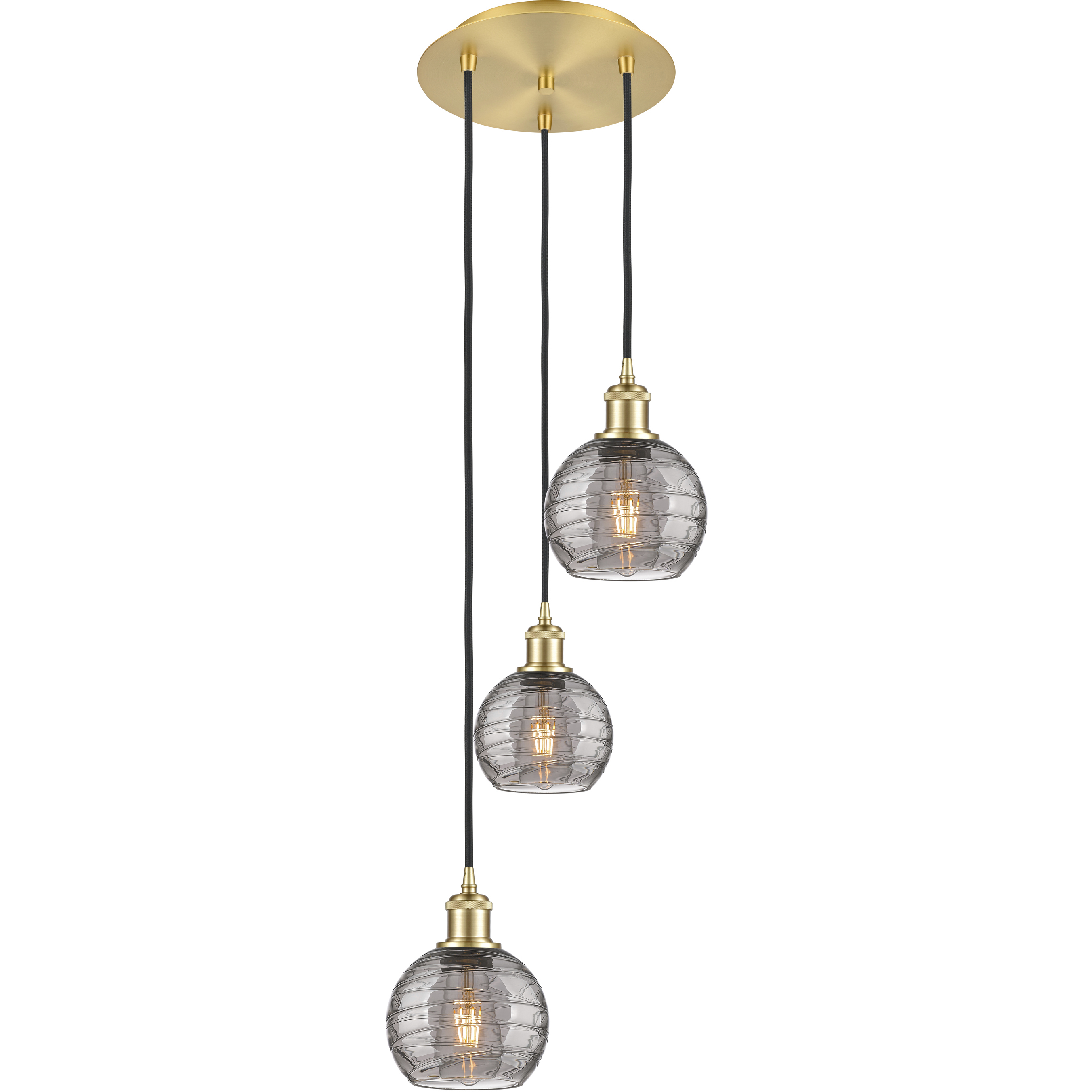 Ballston Athens Deco Swirl 3 Light 12.38 inch Satin Gold Cord Hung Multi Pendant Ceiling Light