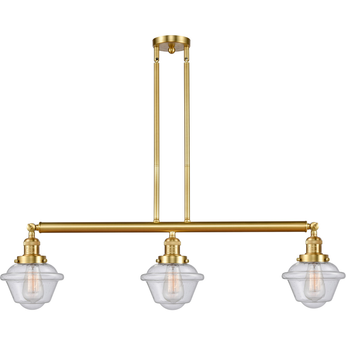 Franklin Restoration Small Oxford LED 40 inch Satin Gold Island Light Ceiling Light in Seedy Glass, Franklin Restoration