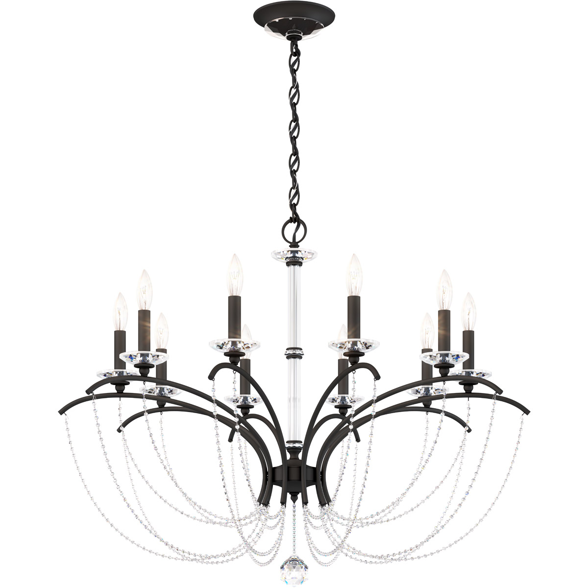 Priscilla 10 Light Black Chandelier Ceiling Light in Optic, Adjustable Height
