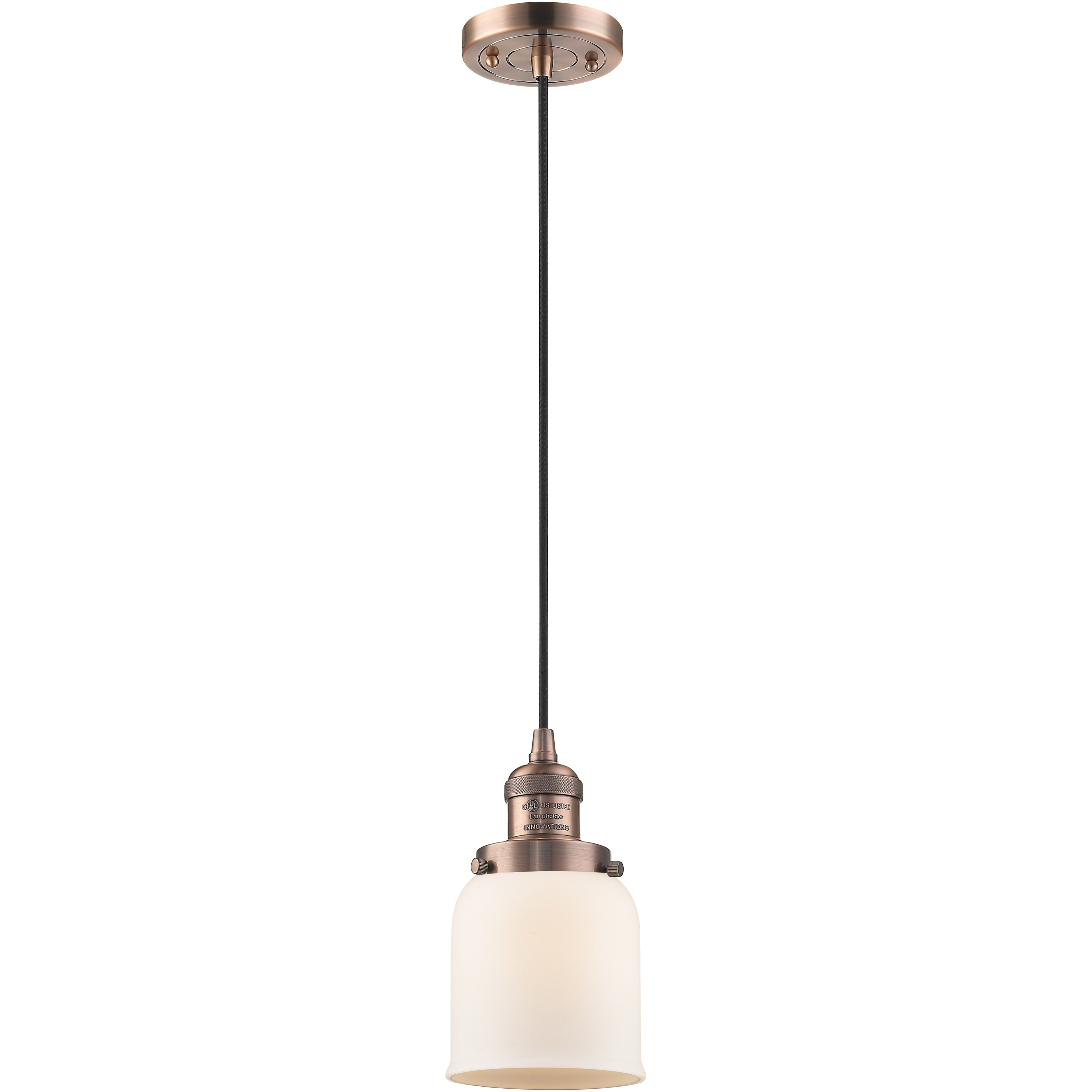 Franklin Restoration Bell LED 5 inch Antique Copper Mini Pendant Ceiling Light in Matte White, Franklin Restoration