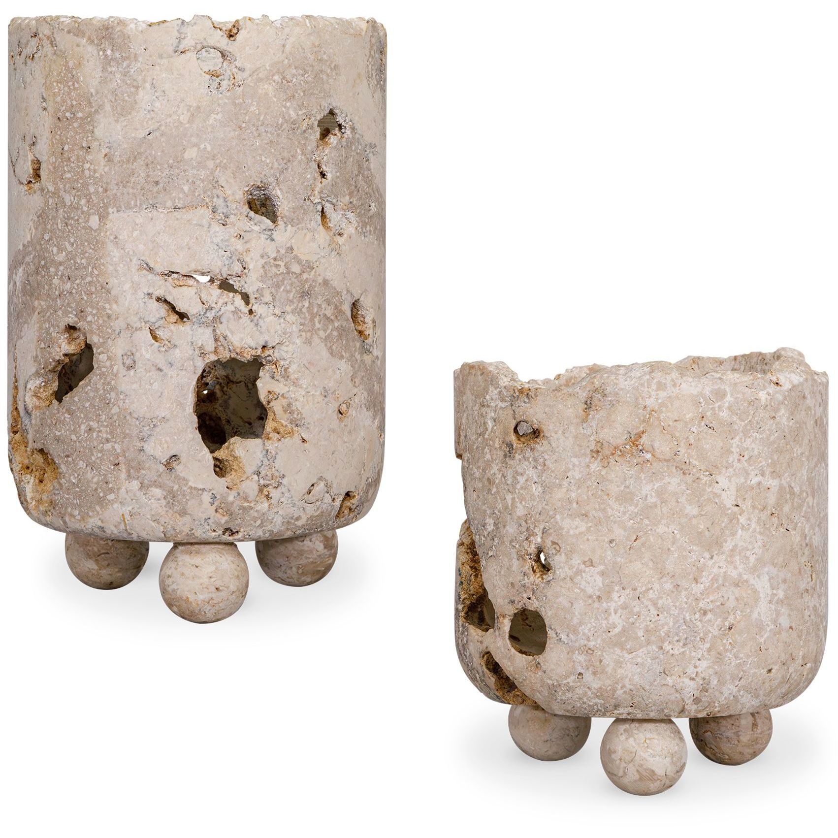 Quarried Stone 11 X 7 inch Indoor Outdoor Candleholders, Set of 2