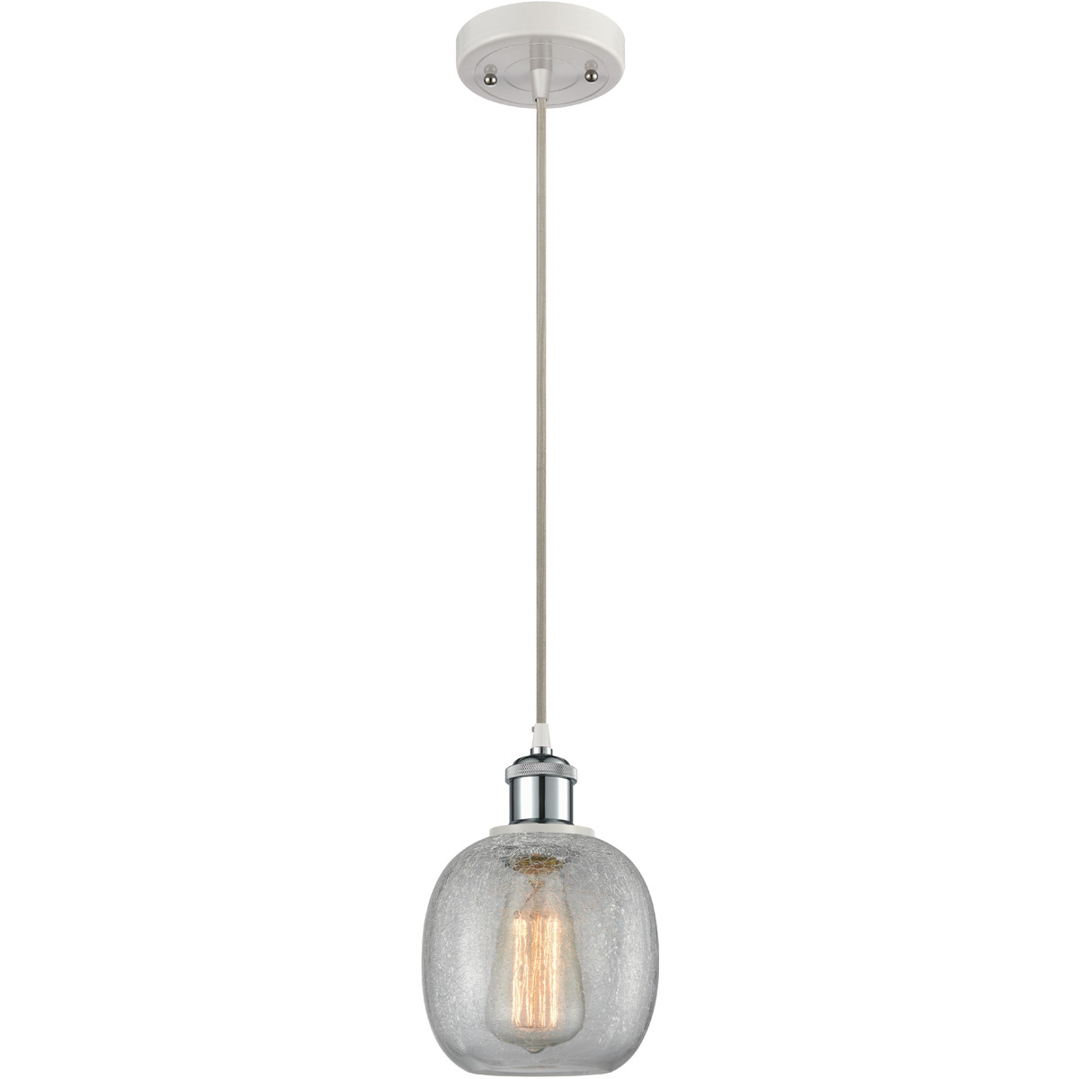 Ballston Belfast 1 Light 6 inch White and Polished Chrome Mini Pendant Ceiling Light in Clear Crackle Glass, Ballston