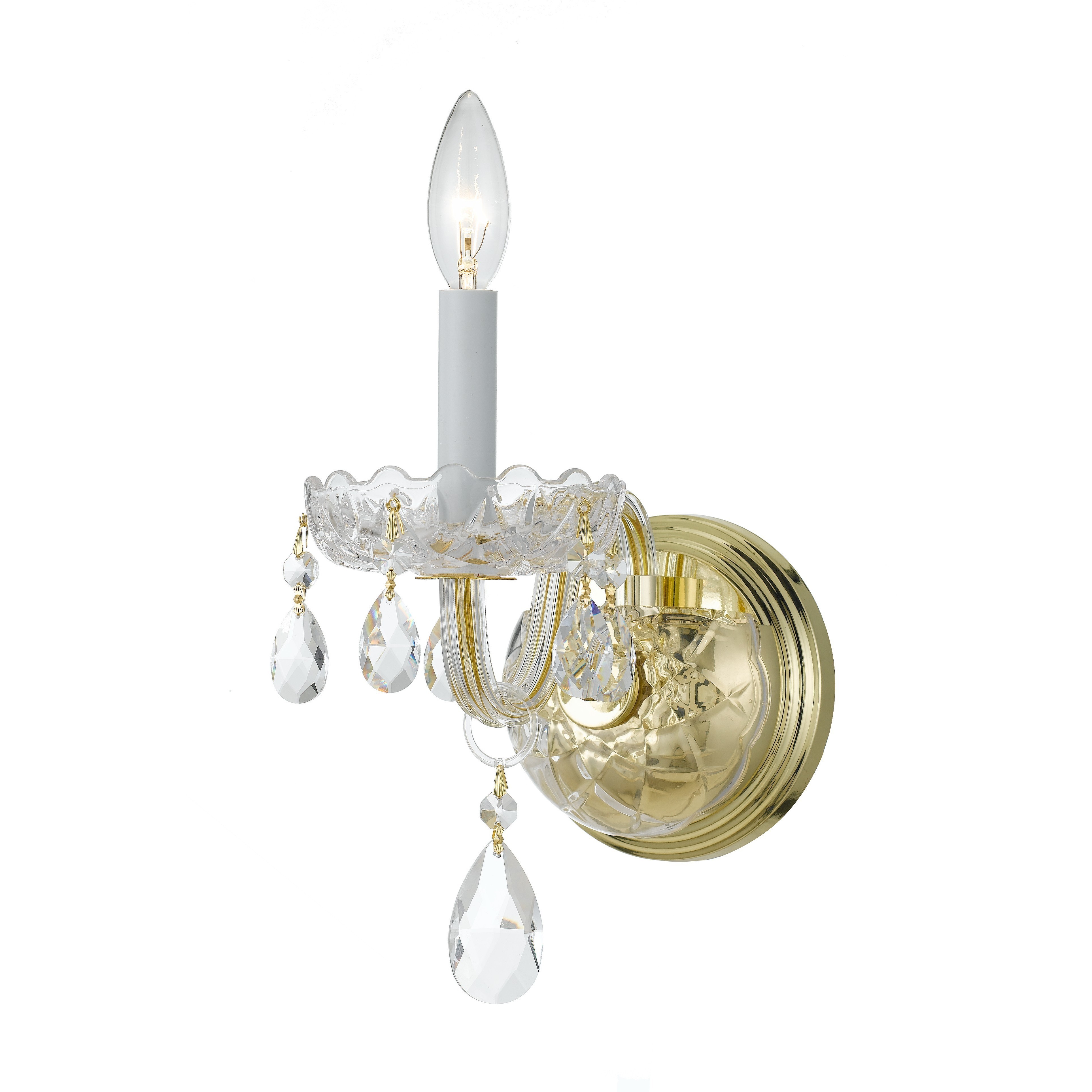Traditional Crystal Sconce Wall Light in Clear Spectra, Polished Brass