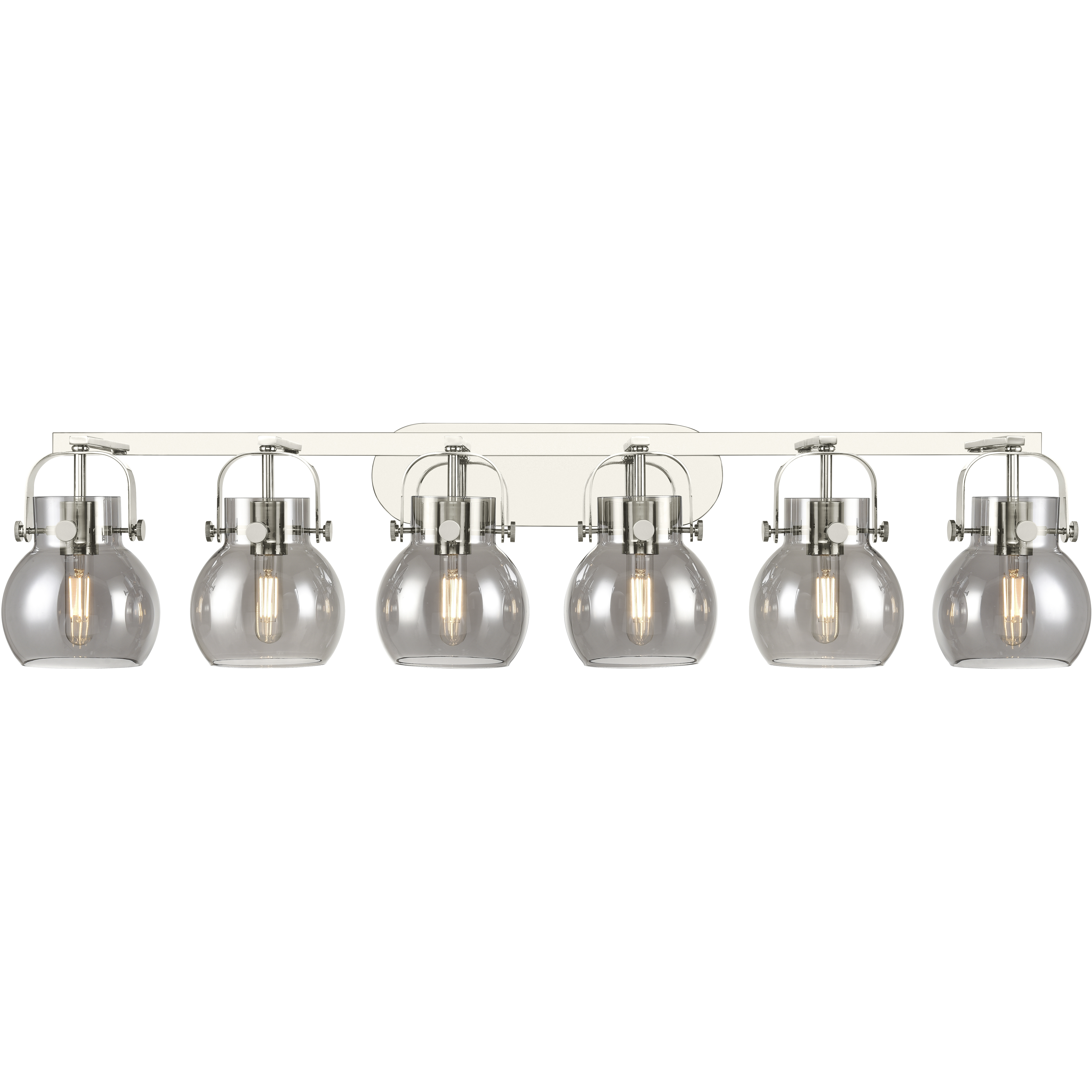 Pilaster II Sphere 6 Light 45.5 inch Polished Nickel Bath Vanity Light Wall Light in Light Smoke Glass