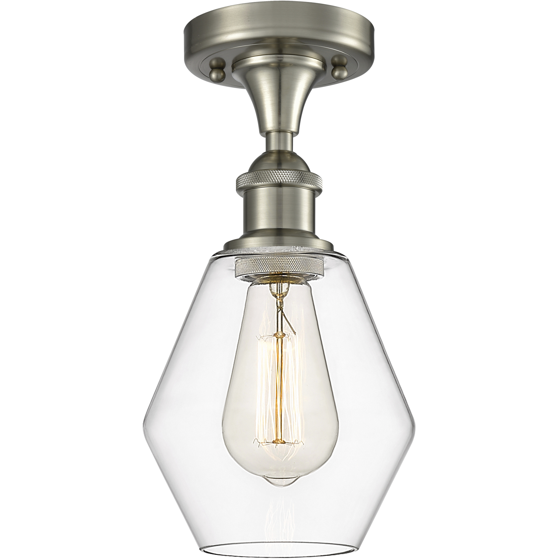 Edison Cindyrella 1 Light 6 inch Brushed Satin Nickel Semi-Flush Mount Ceiling Light in Clear Glass