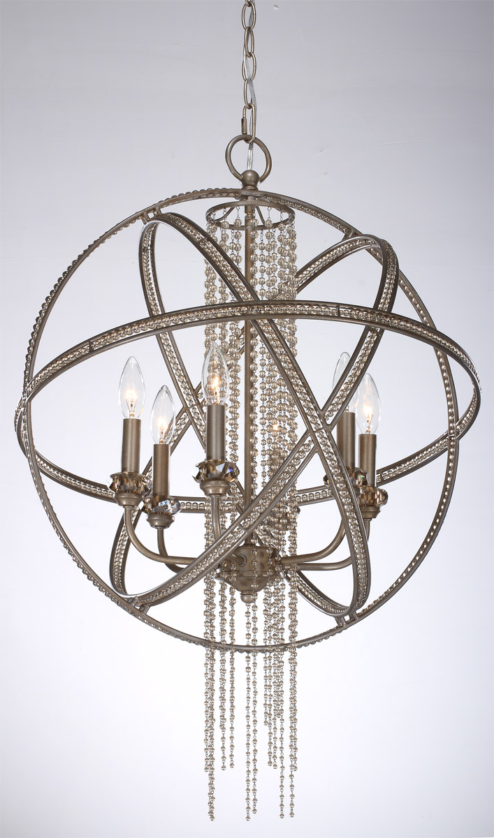 Cascade 6 Light 22 inch Burnished Silver Leaf Pendant Ceiling Light