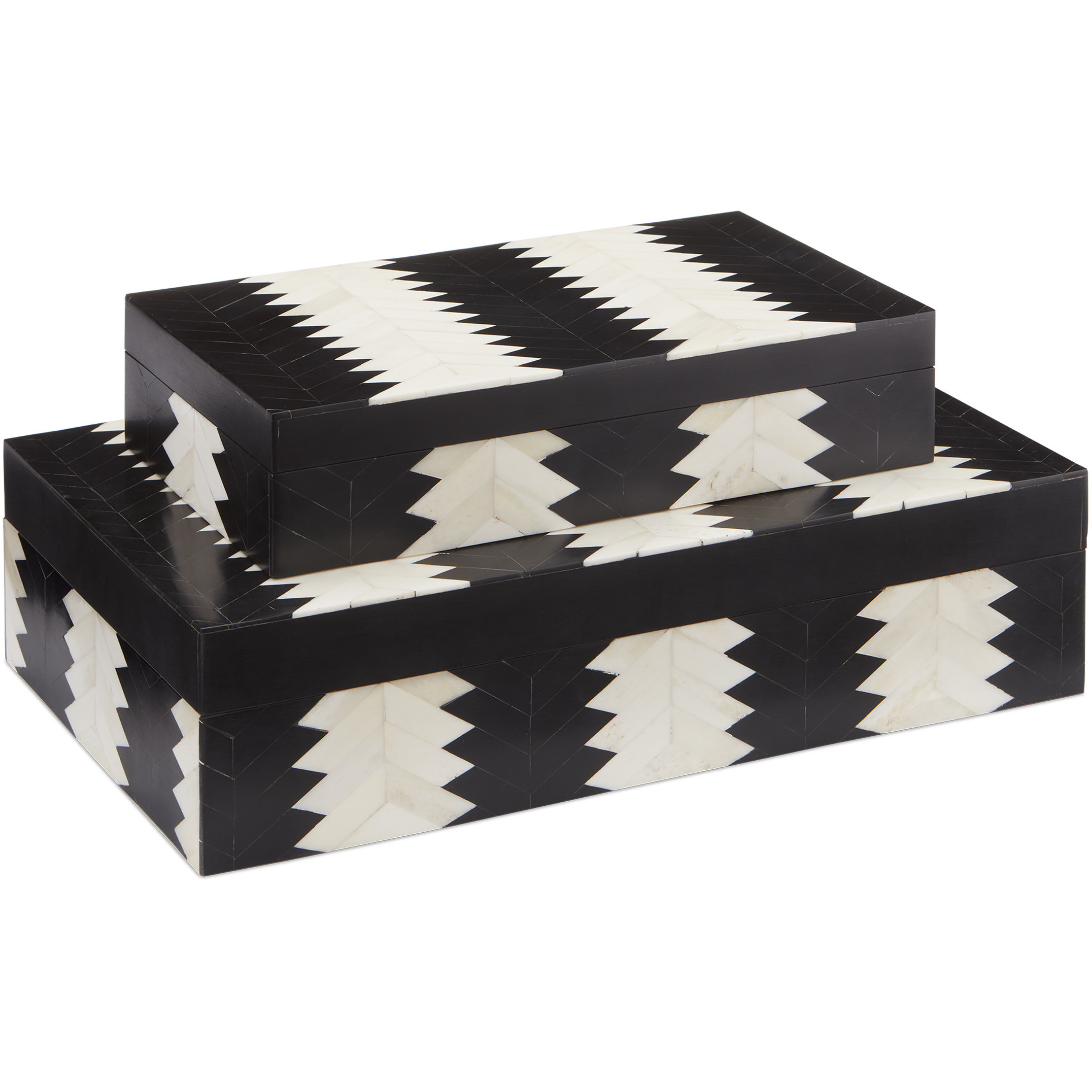 Arrow 9.25 inch Black and White and Natural Boxes, Set of 2, Jamie Beckwith Collection