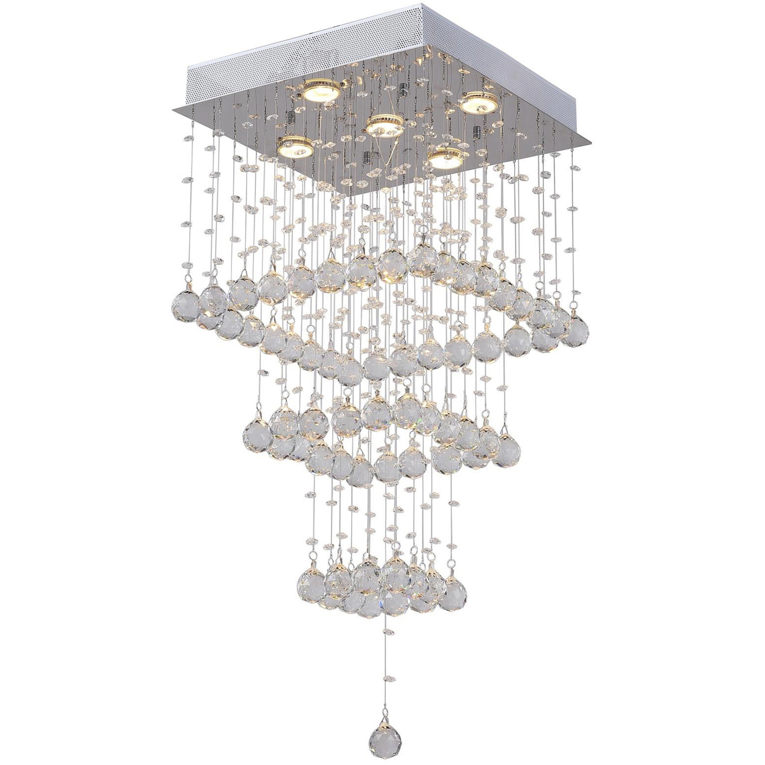 Square 5 Light 16 inch Chrome Flush Mount Ceiling Light