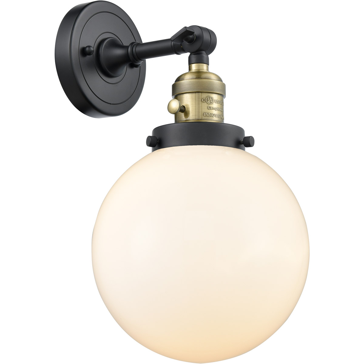 Franklin Restoration Large Beacon LED 8 inch Black Antique Brass Sconce Wall Light, Franklin Restoration