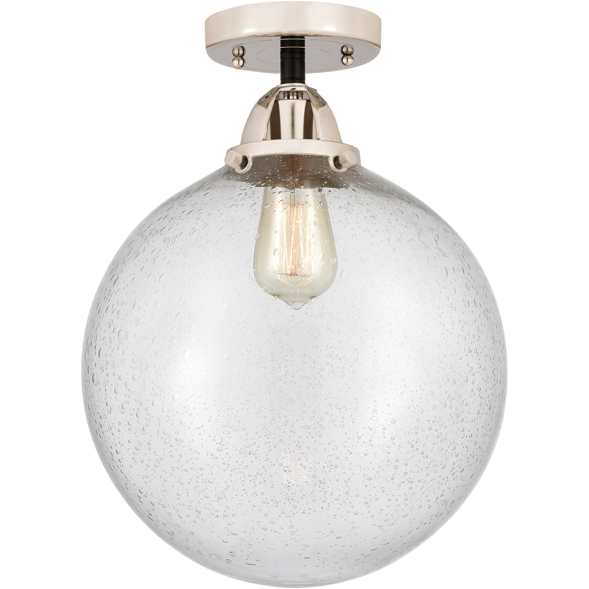 Nouveau 2 Beacon 1 Light 12 inch Black Polished Nickel Semi-Flush Mount Ceiling Light in Seedy Glass