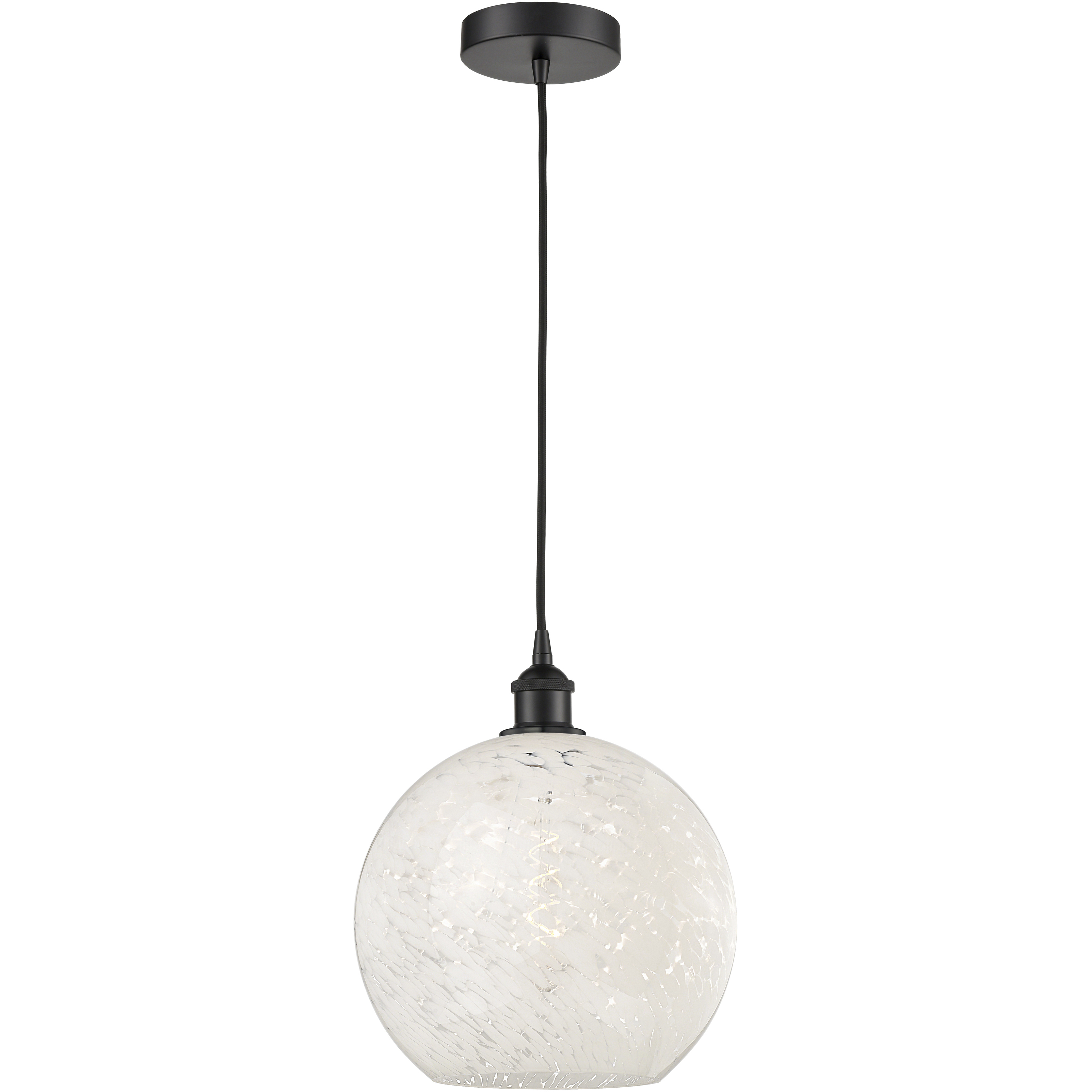 Edison White Mouchette 1 Light 12 inch Matte Black Cord Hung Pendant Ceiling Light