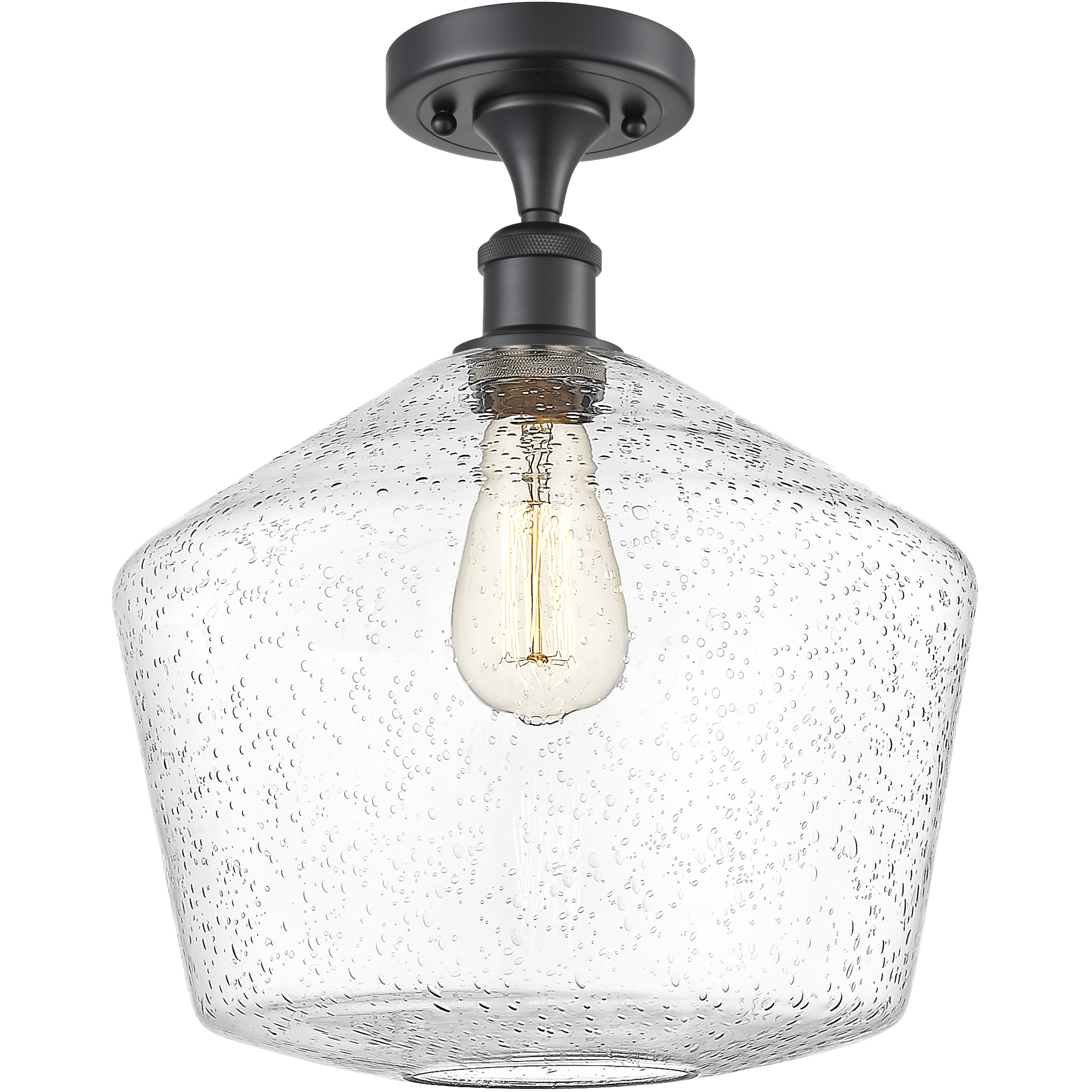 Edison Cindyrella 1 Light 12 inch Matte Black Semi-Flush Mount Ceiling Light in Seedy Glass