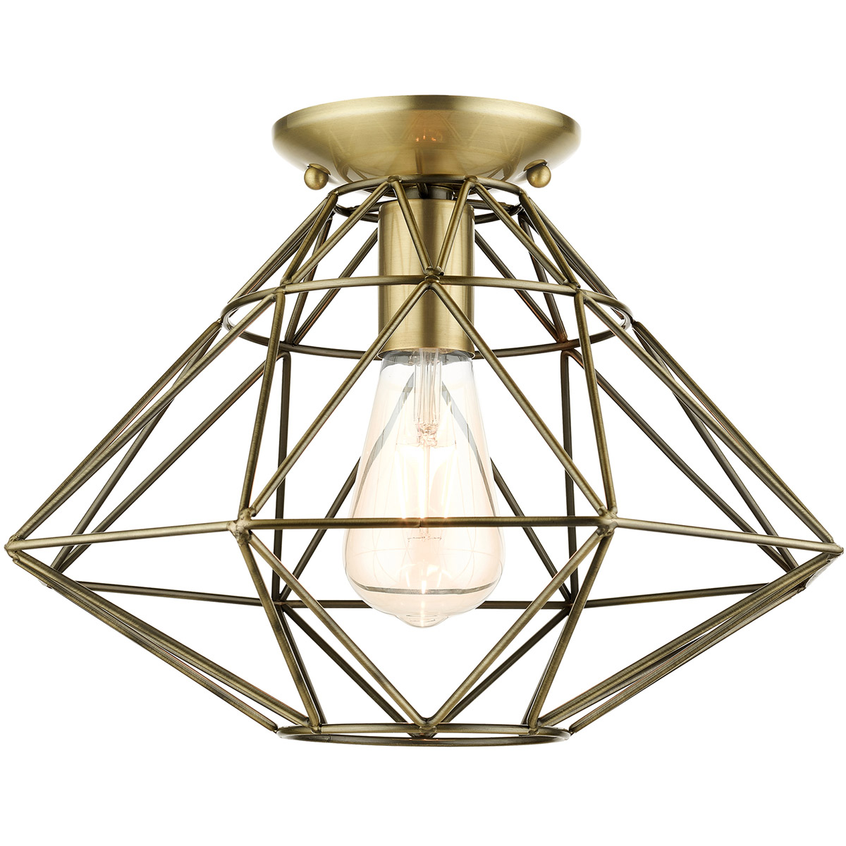Geometric 1 Light 13.5 inch Antique Brass Flush Mount Ceiling Light