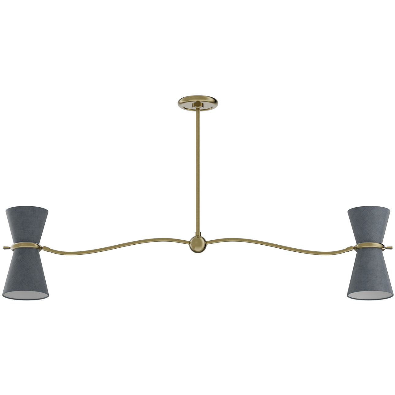 Gable 4 Light 54 inch Antique Natural Brass Linear Chandelier Ceiling Light in Storm Blue