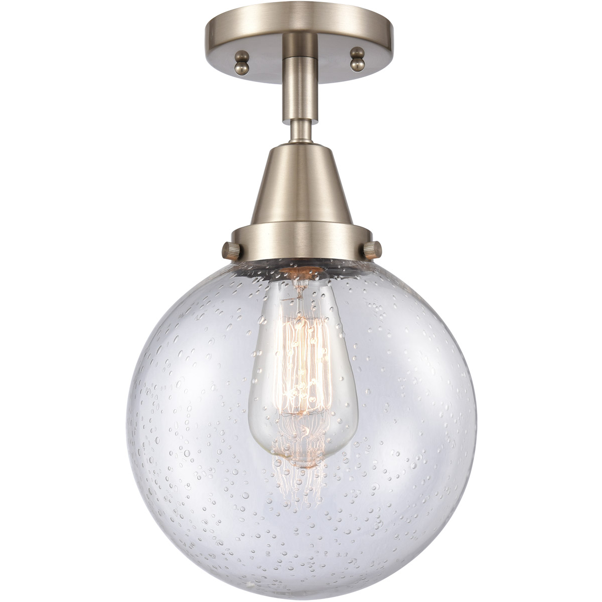 Beacon LED 8 inch Brushed Satin Nickel Flush Mount Ceiling Light in Seedy Glass