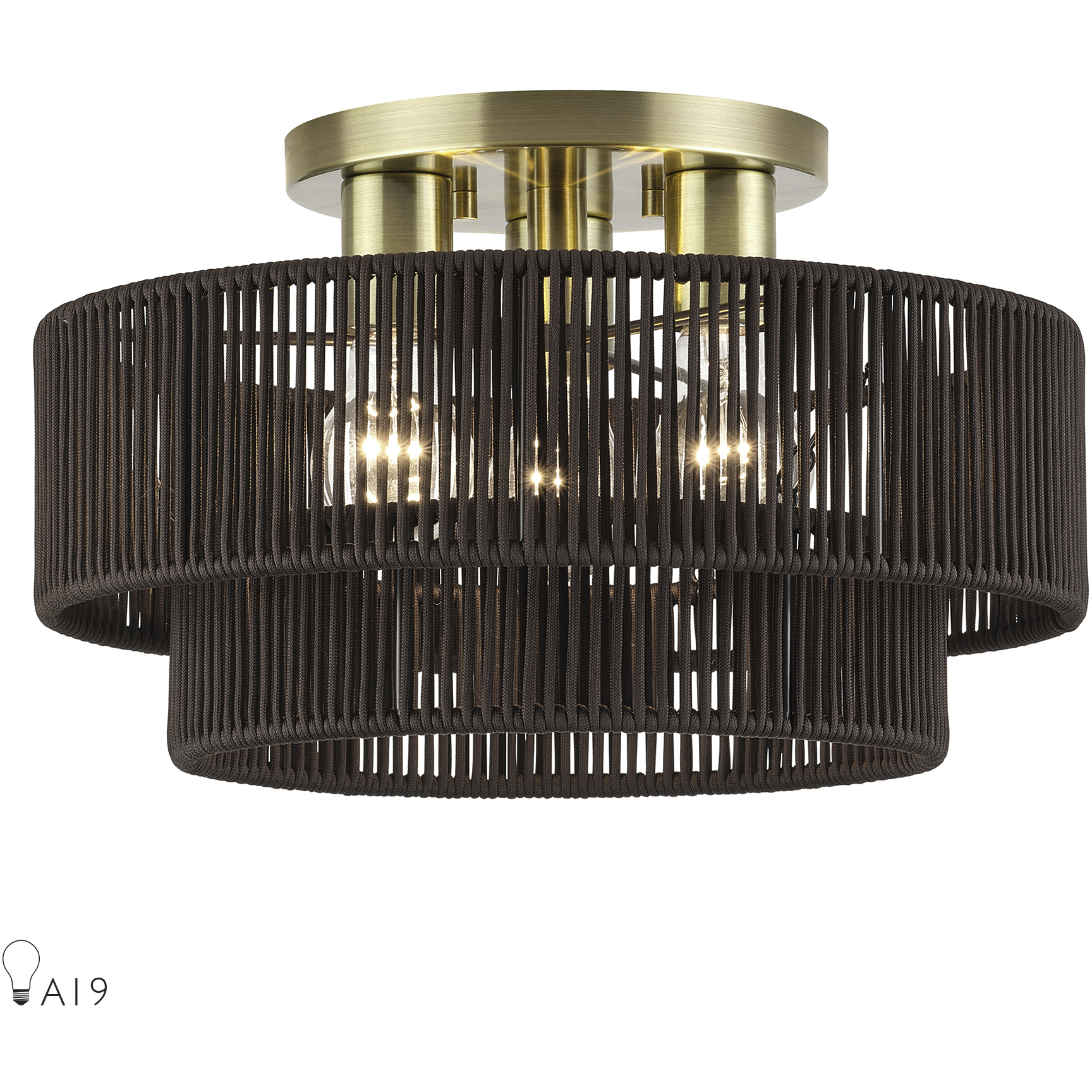 Acordia 3 Light 15 inch Antique Brass Large Semi-Flush Ceiling Light, Large