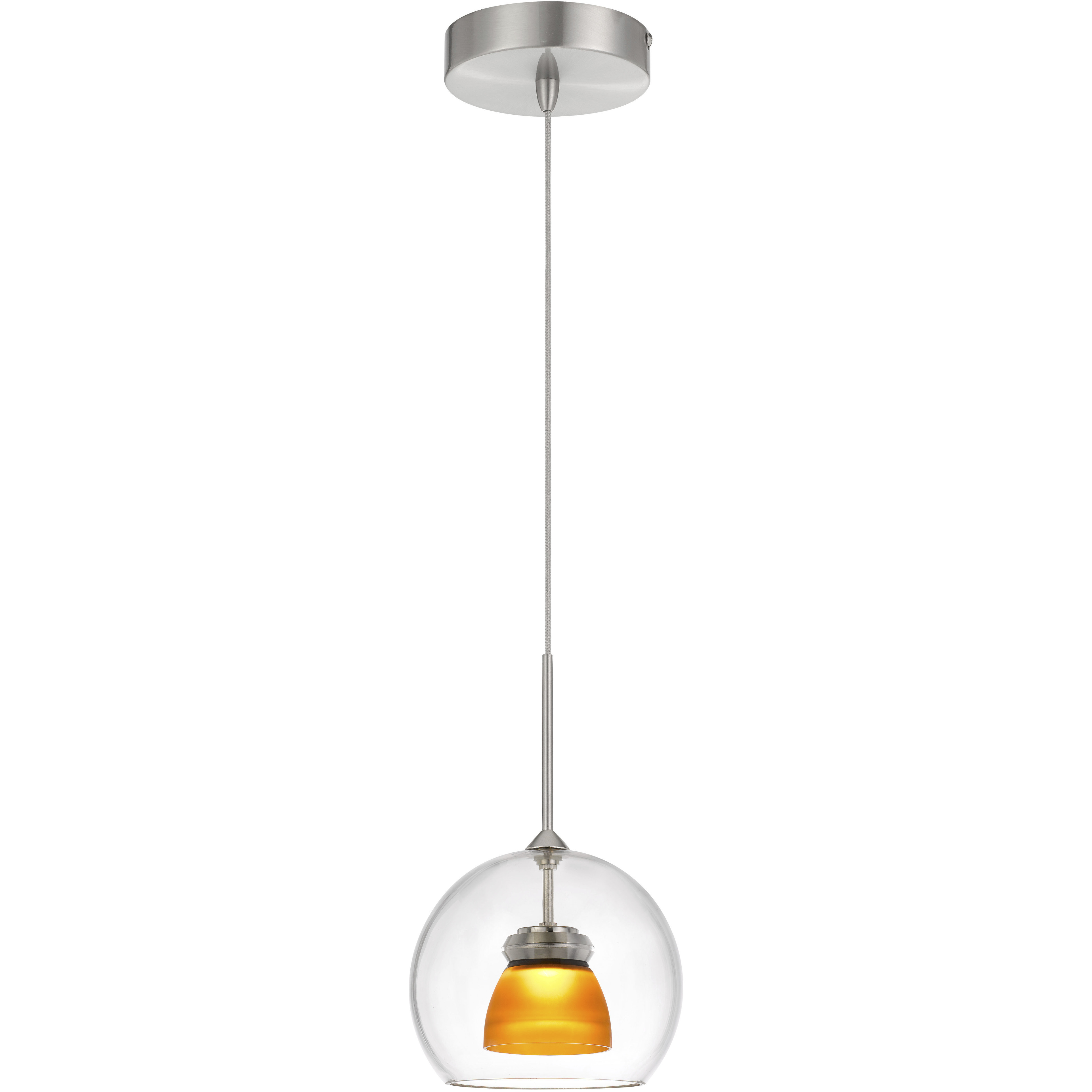 Double Glass LED 6 inch Frosted Yellow Mini Pendant Ceiling Light in Amber Frost, Clear