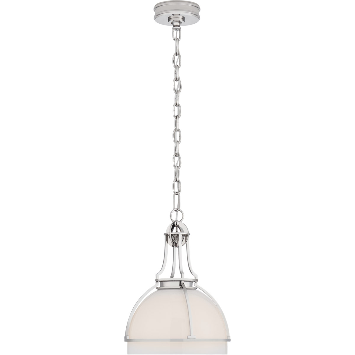 Chapman & Myers Gracie LED 12 inch Polished Nickel Dome Pendant Ceiling Light in White Glass, Medium
