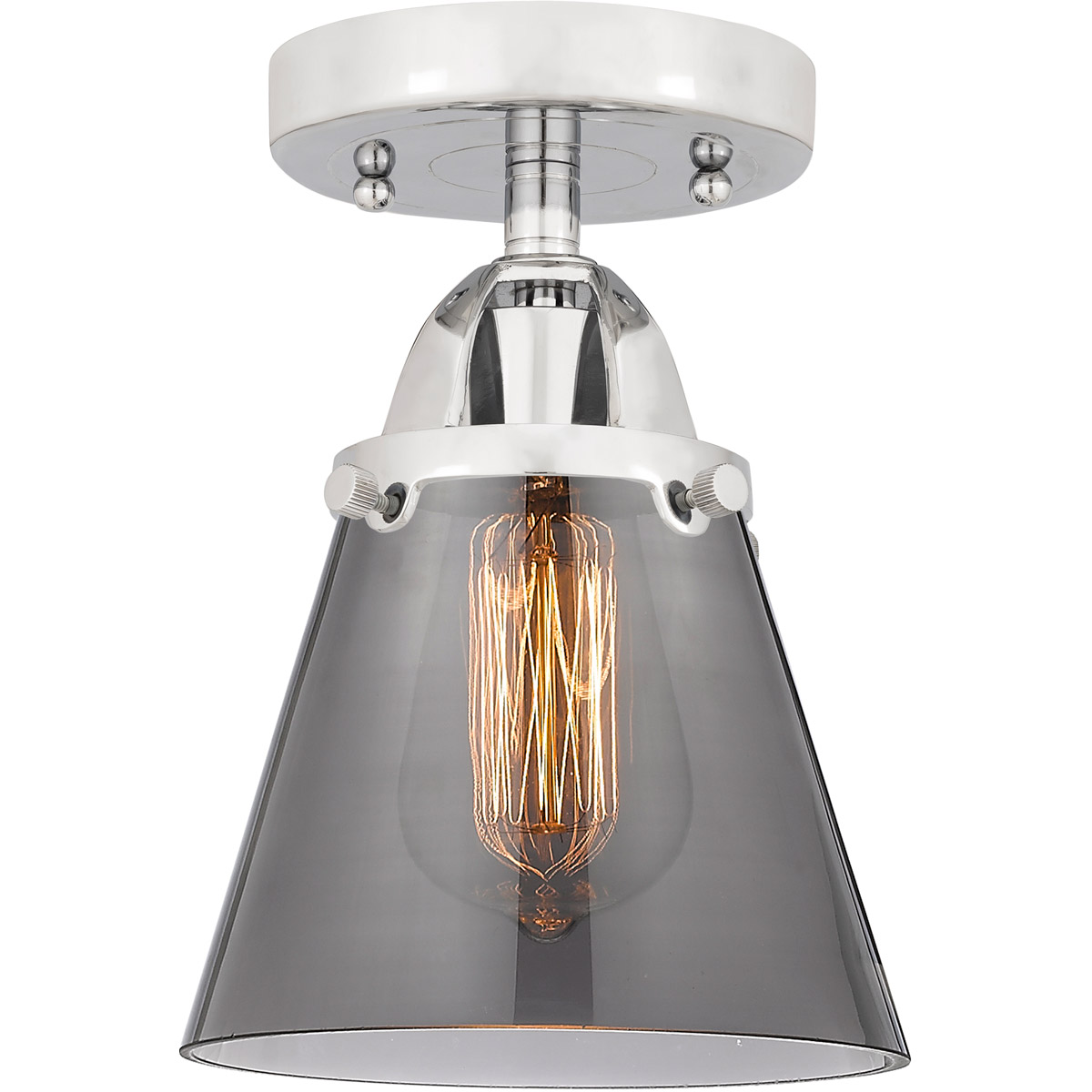 Nouveau 2 Small Cone LED 6.25 inch Polished Chrome Semi-Flush Mount Ceiling Light in Light Smoke Glass