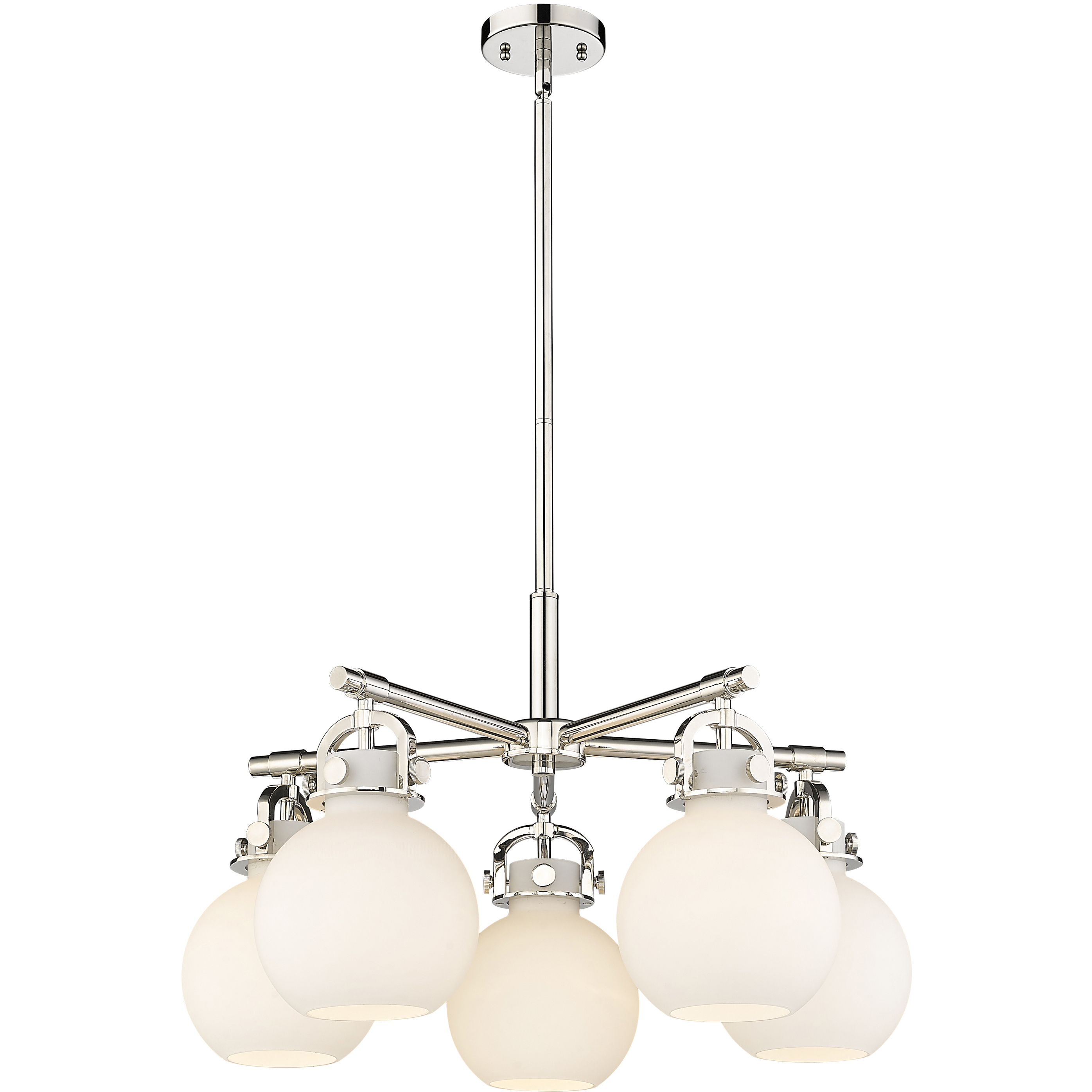 Newton Sphere 5 Light 26 inch Polished Nickel Chandelier Ceiling Light in Matte White Glass