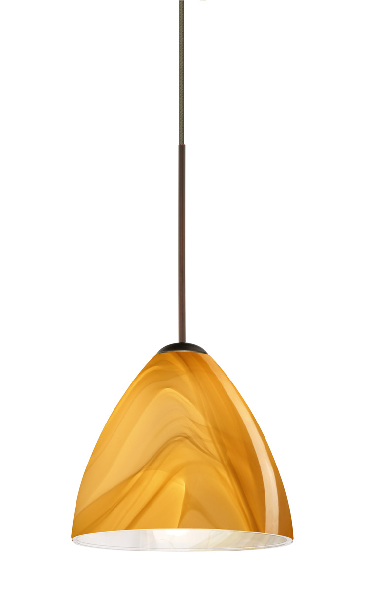 Mia 1 Light Bronze Pendant Ceiling Light in Incandescent, Honey Glass
