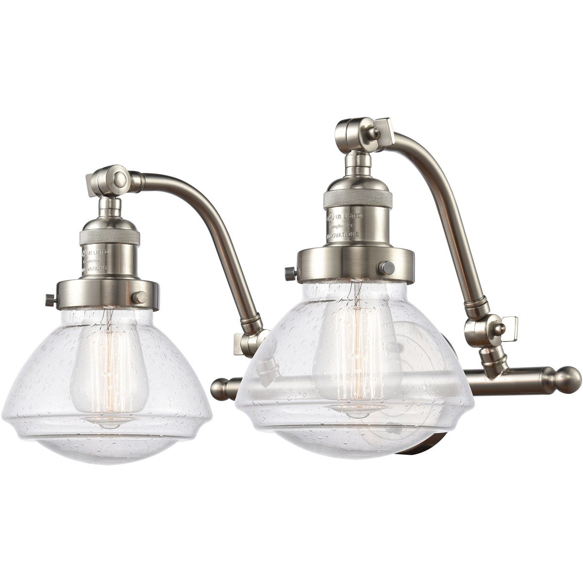 Franklin Restoration Olean 2 Light 19 inch Brushed Satin Nickel Bath Vanity Light Wall Light in Seedy Glass, Franklin Restoration