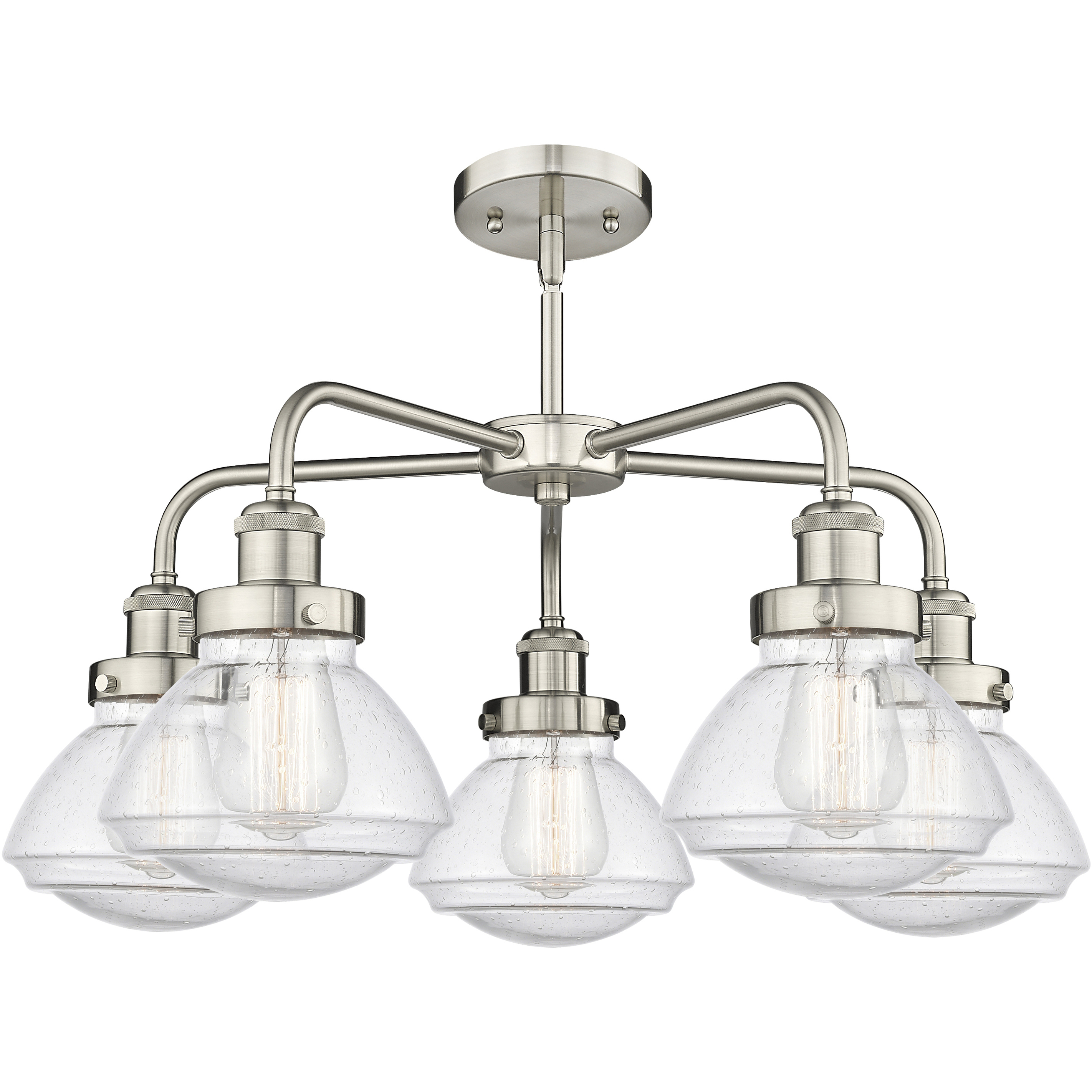 Olean 5 Light 24.5 inch Satin Nickel Chandelier Ceiling Light in Seedy Glass