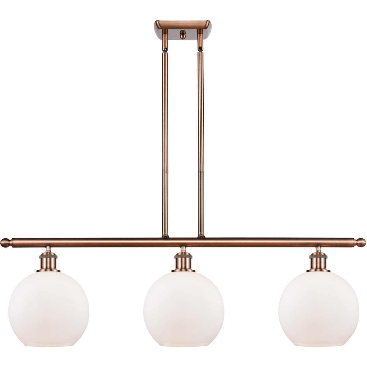 Ballston Athens 3 Light 36 inch Antique Copper Island Light Ceiling Light in Matte White Glass, Ballston